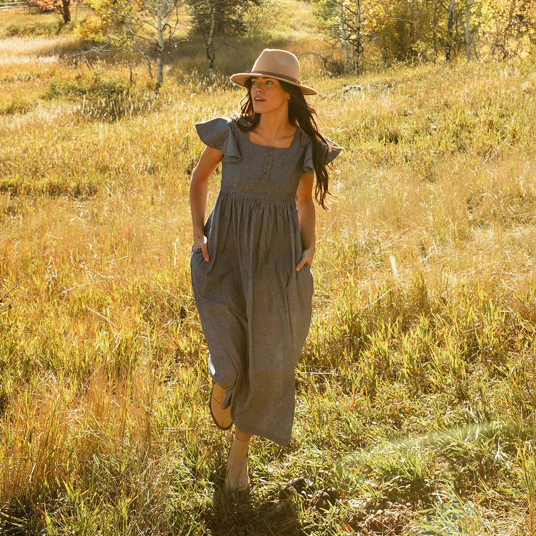 Hailey Maxi Dress - Black Chambray Flowy Long Dress for Women | Perfect for Summer Beach Vacation, Date Night & Casual Outings