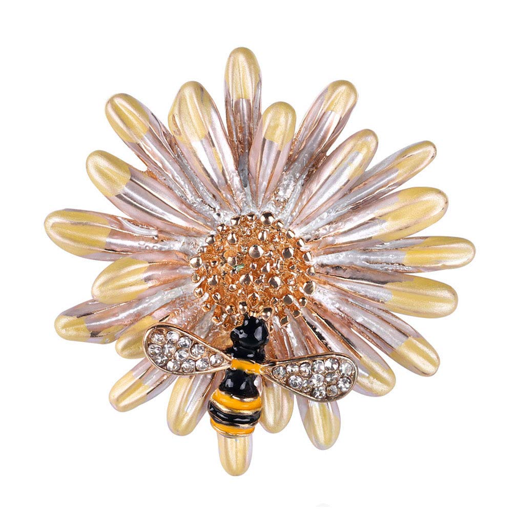 Walbest Fashion Bee Flower Rhinestone Brooch Pin for Women - Elegant Scarf Clip & Shawl Buckle Gift (Red) - Perfect for Weddings, Parties & Office Accessories