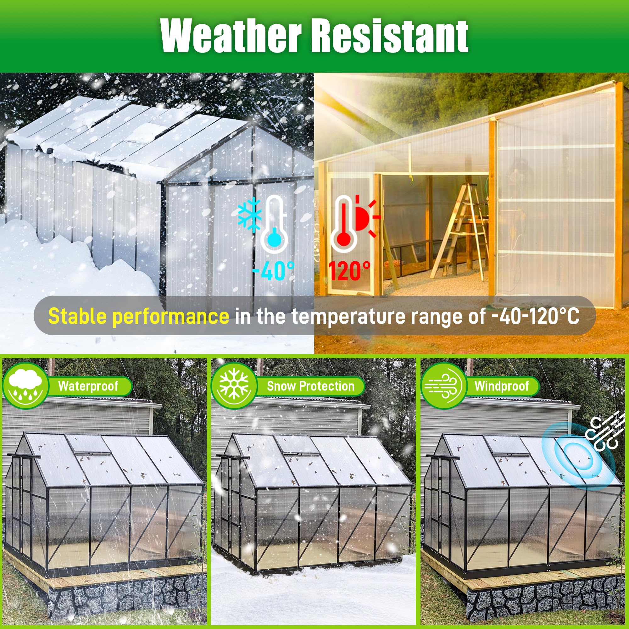 15 Pack 4' x 2' x 0.24'' Twin-Wall Polycarbonate Greenhouse Panels - Durable Clear Roof Replacement Sheets for All Weather Protection - Perfect for DIY Greenhouses, Sheds & Garden Structures