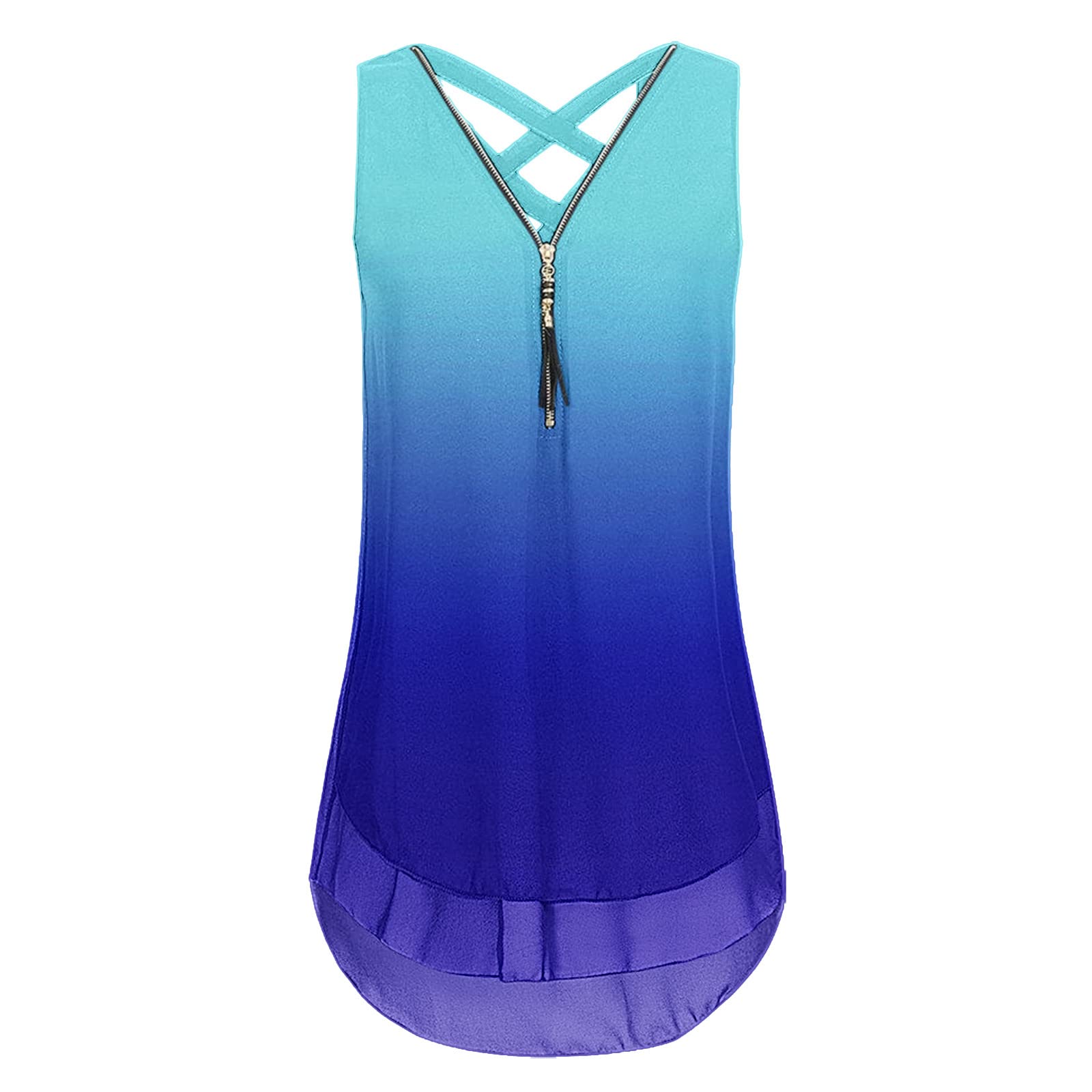 Women's Sleeveless Cross Back V-Neck Loose Tank Top with Zipper Detail - Casual Layered Cami Shirt for Summer, Workout, Beach & Everyday Wear