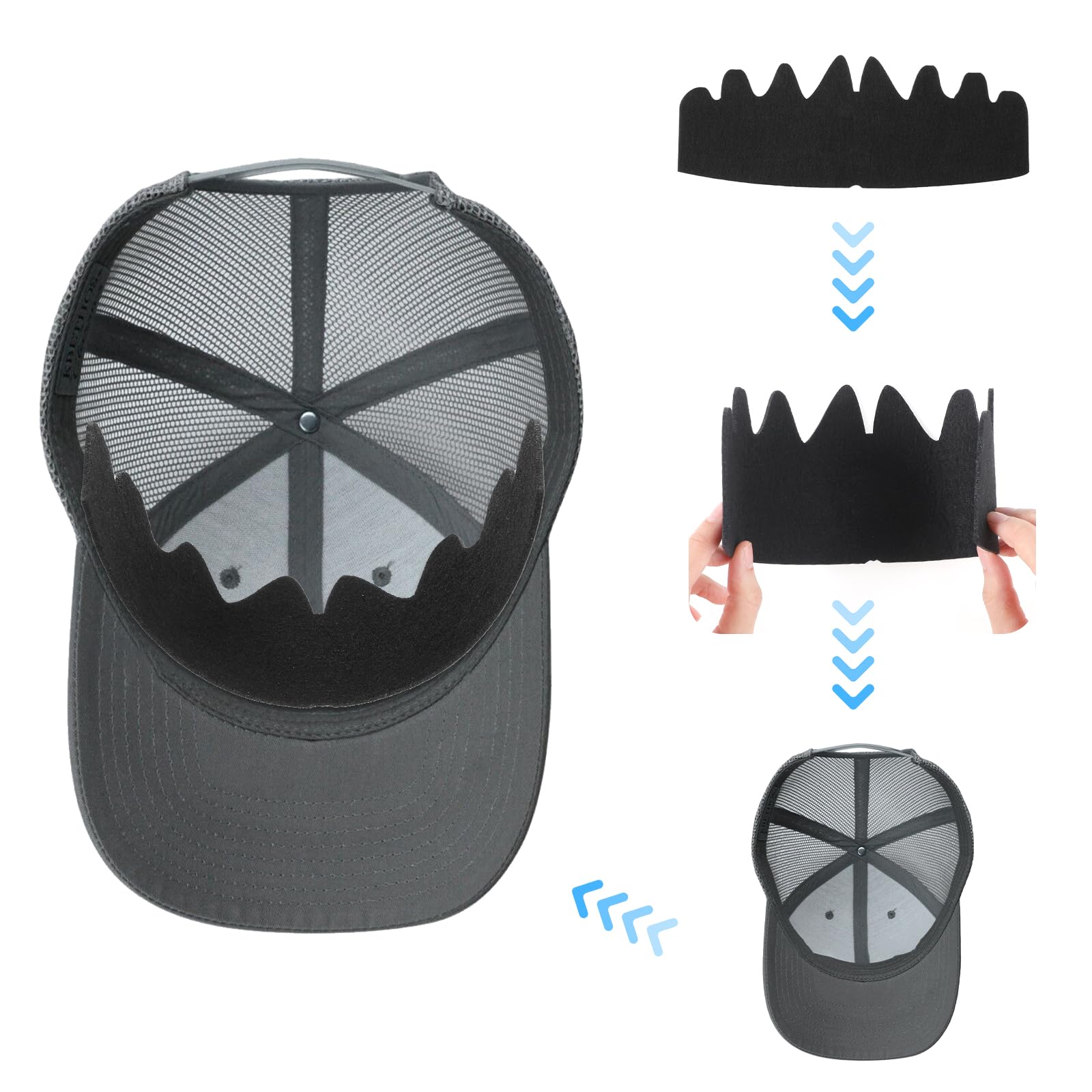 Black Baseball Cap Inserts - Flexible, Washable & Reusable Hat Felt Shapers for Men & Women - Sweat Liner & Cap Fitter Inserts - Perfect for Sports, Outdoor Activities & Daily Wear