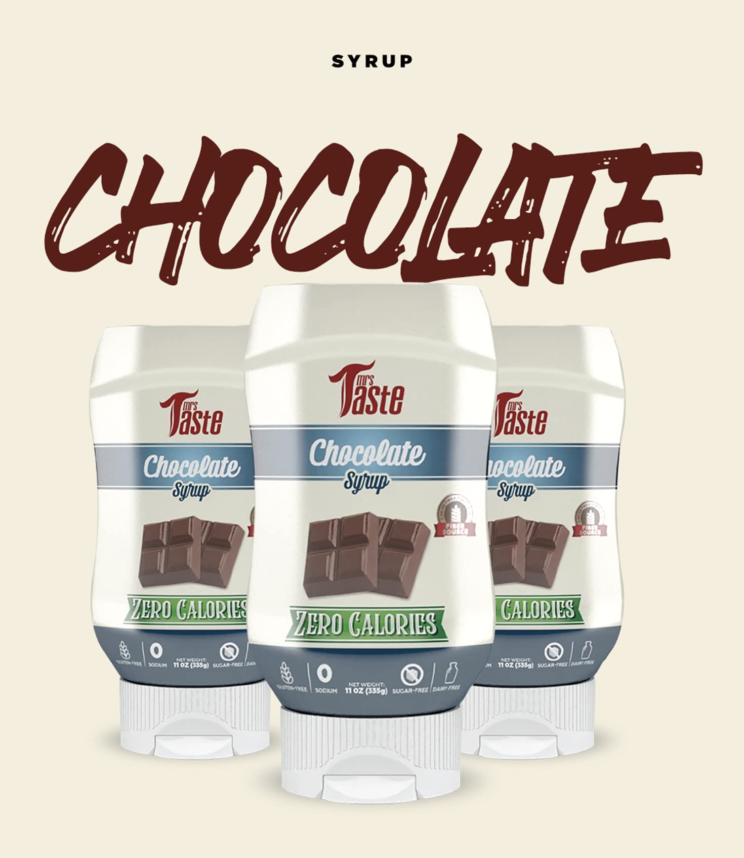 Mrs Taste Sugar Free Chocolate Syrup - Zero Calorie, Zero Sodium, Keto & Paleo Friendly, High Fiber Dessert Topping (11 oz) | Perfect for Ice Cream, Coffee, Baking & Healthy Snacks