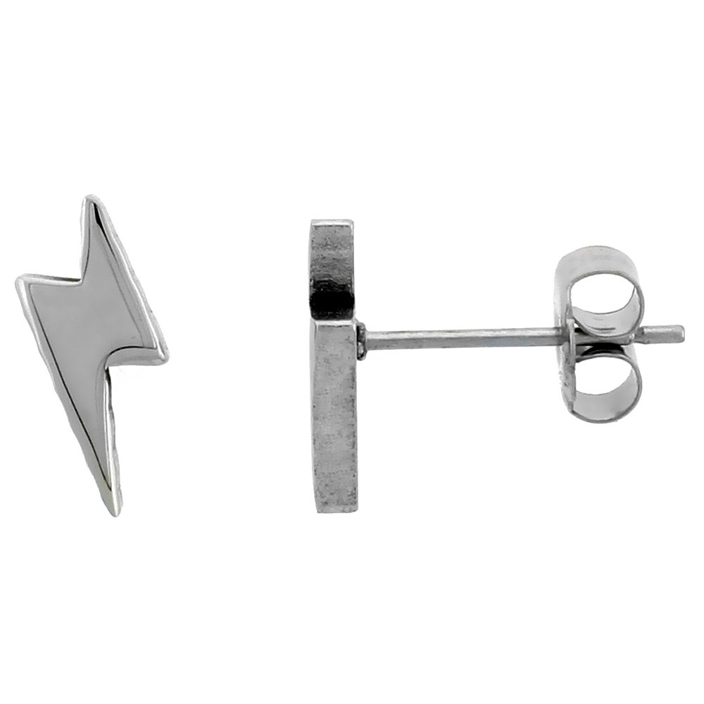 Stainless Steel Lightning Bolt Stud Earrings - 1 to 10 Pack (3/8 Inch) - Hypoallergenic & Durable for Everyday Wear, Gifts, and Punk Fashion Accessories