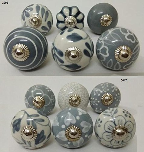 ZOYA CERAMIC KNOBS Light Grey Cabinet Handles - Premium Ceramic Drawer Pulls for Kids Bedroom, Kitchen Cabinets & Furniture (Design 303) - Perfect for Modern Home Decor & DIY Renovation Projects
