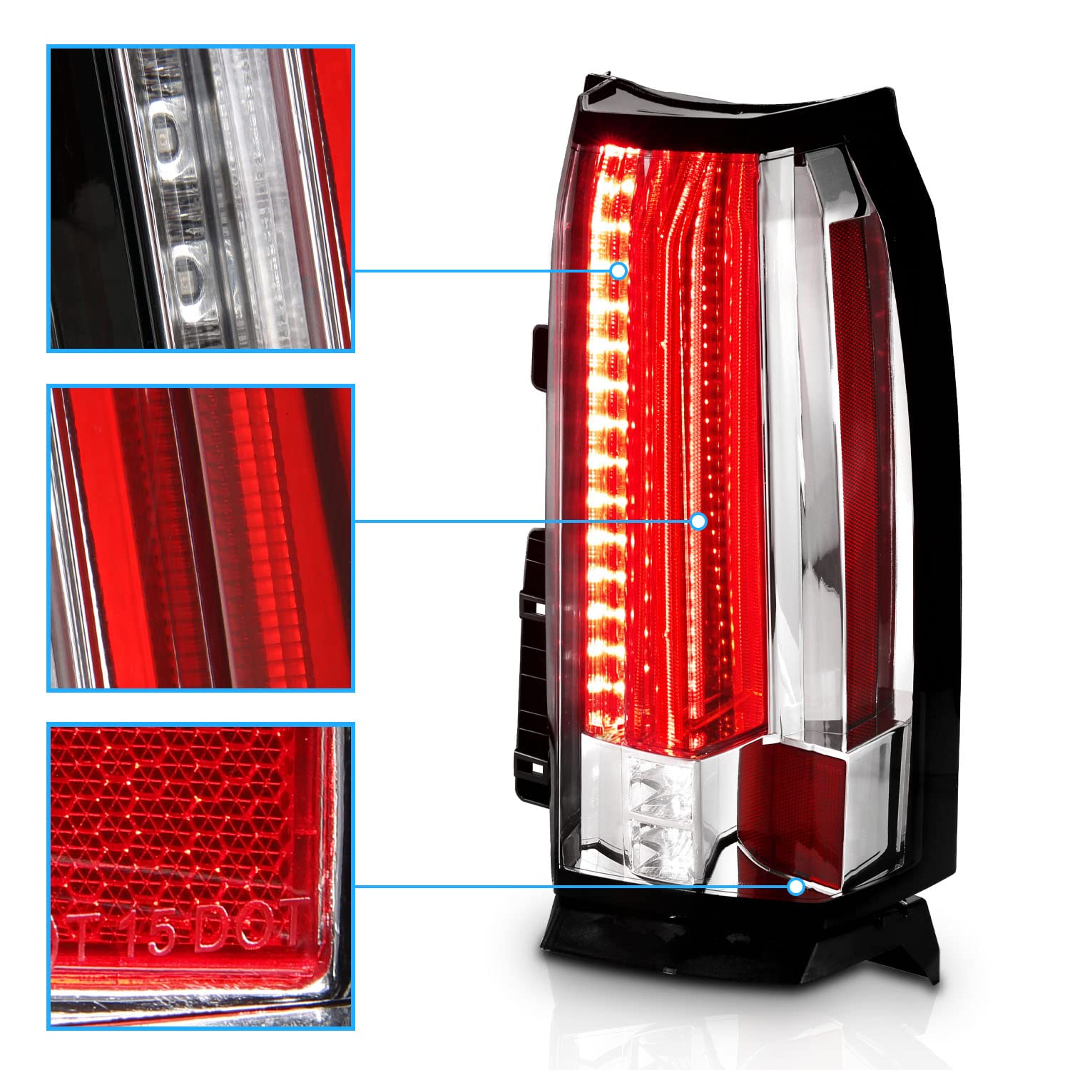 AmeriLite Chrome Intense LED Parking Light Bar - LED Brake & Reverse Tail Lights for 2015-2020 Chevy Suburban Tahoe SUV - Upgrade Your Vehicle's Safety & Style for Night Driving & Off-Road Adventures
