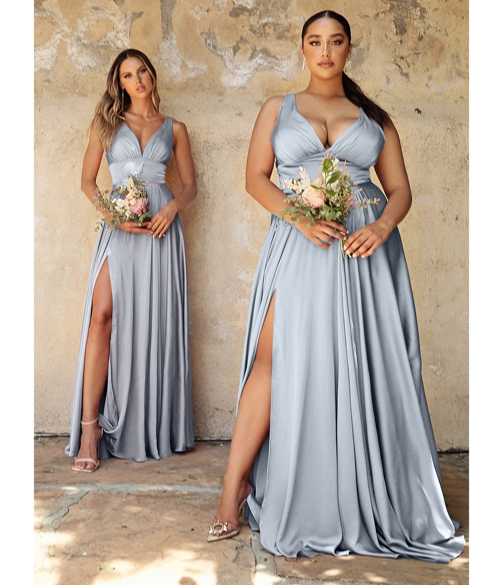 Ladivine by Cinderella Divine Steel Blue Glamour Satin A-Line Bridesmaid Dress - Perfect for Weddings, Formal Events & Special Occasions