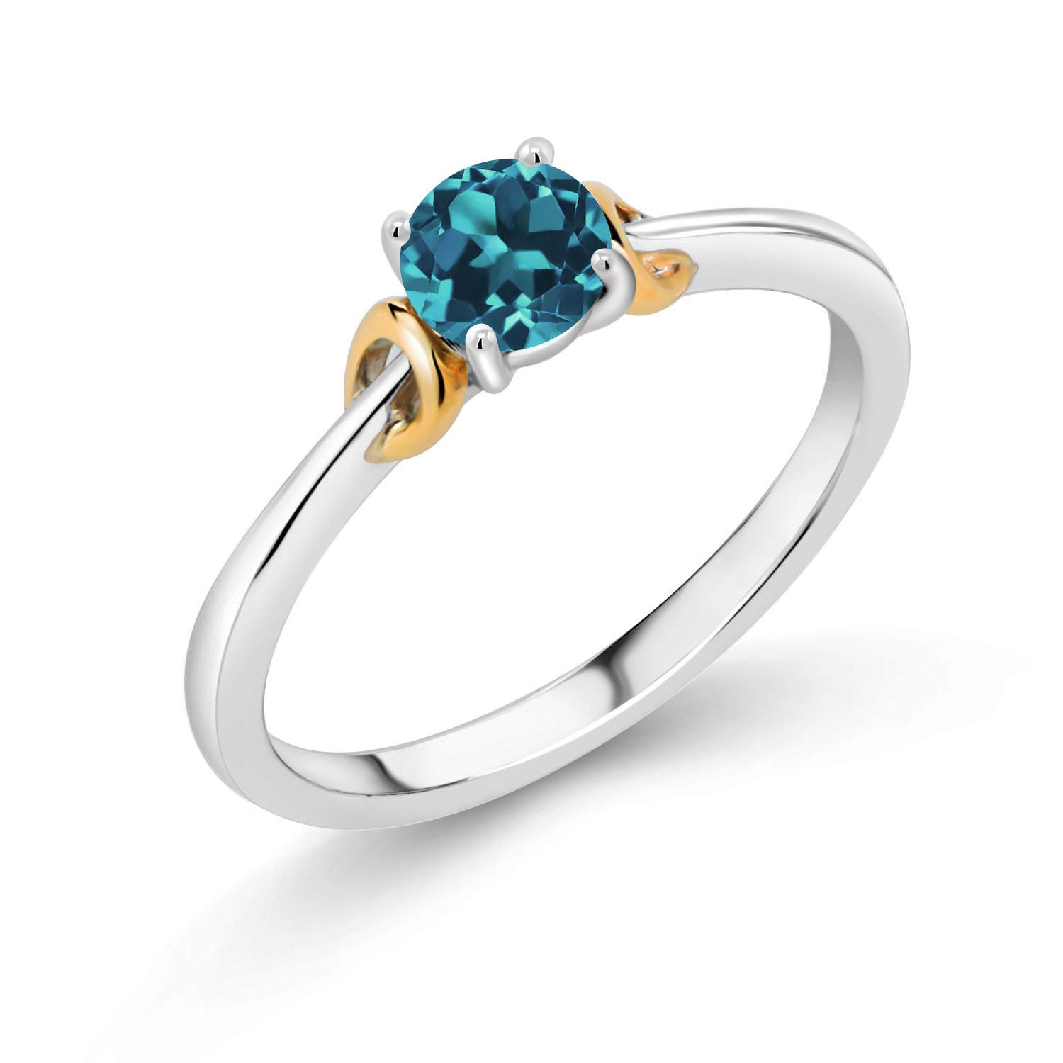 0.70 Ct Round London Blue Topaz Sterling Silver & 10K Yellow Gold Ring - Gem Stone King | Elegant Jewelry for Weddings, Anniversaries & Special Occasions