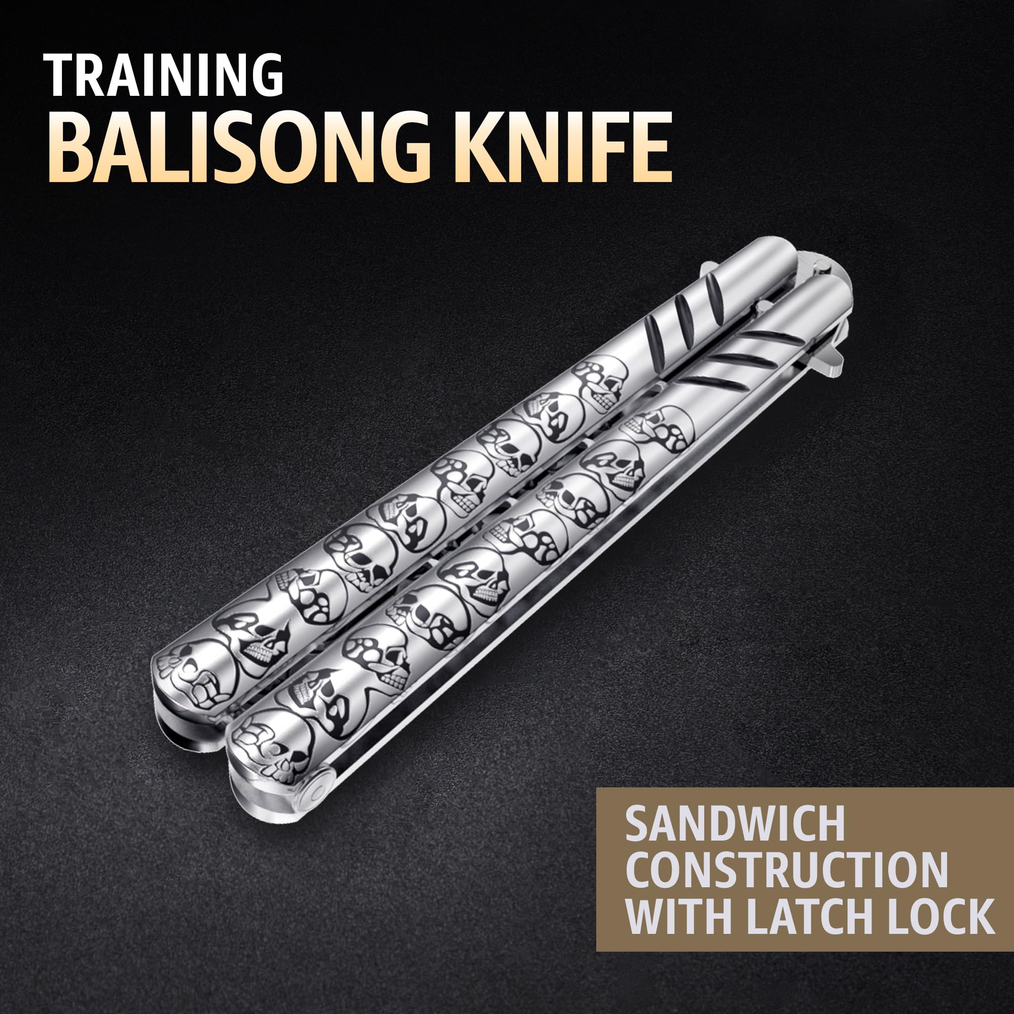 Balisong Trainer Knife - Stainless Steel Practice Butterfly Knife with Spring Latch | Dull Non-Sharp Blade for CSGO Tricks & Fidget Toy | Perfect for Beginners, Stress Relief & Skill Training (Model K16 S)