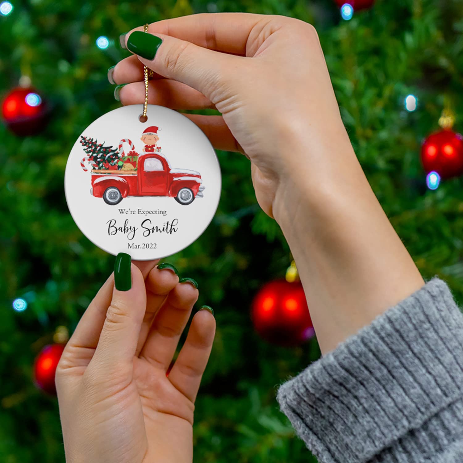 Custom Baby Announcement Christmas Ornaments 2021 - Personalized Pregnancy Keepsake for Tree Decor | Perfect for Holiday Celebrations & Gender Reveal Parties