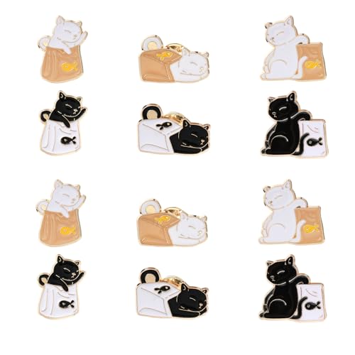 6pcs-17~25x17~25mm-cat with fish bag brooch pin
