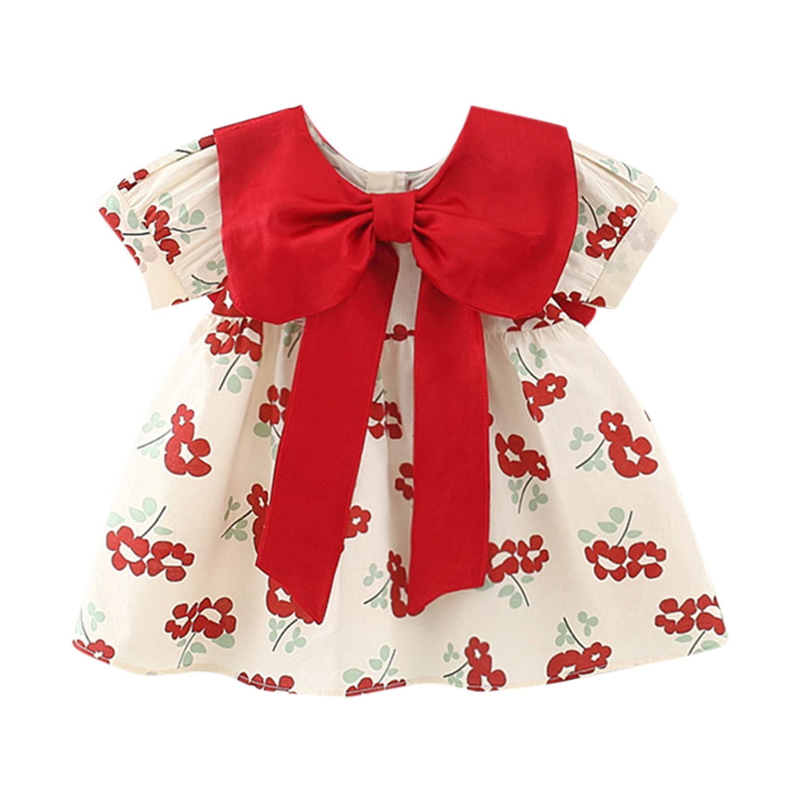 GBayXJ Girls Floral Print Bow Princess Dress - Summer Casual Sunwear for Kids | Perfect for Beach Outings, Birthday Parties & Playdates