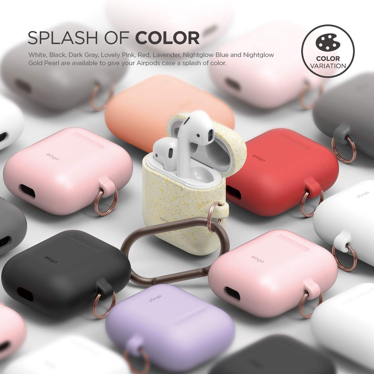 elago Premium Silicone Case with Keychain for Apple AirPods 1 & 2 - Wireless Charging Compatible, Front LED Visible, Protective Cover [Black] - Perfect for Gym, Travel & Everyday Use