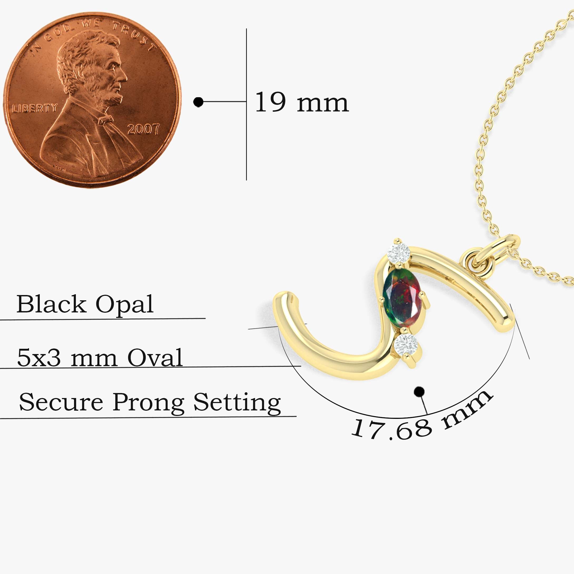 Natural Black Opal 'S' Initial Oval Pendant Necklace - Elegant Personalized Jewelry Gift for Women, Perfect for Birthdays, Anniversaries & Special Occasions