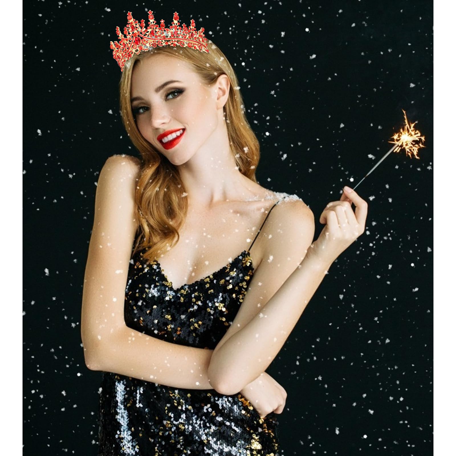 Elegant Red Crystal Birthday Tiara Crown for Women & Girls - Princess Headband with Combs, Perfect for Birthday Parties, Cake Toppers & Gifts | Sparkling Hair Accessories for Weddings, Prom & Special Occasions