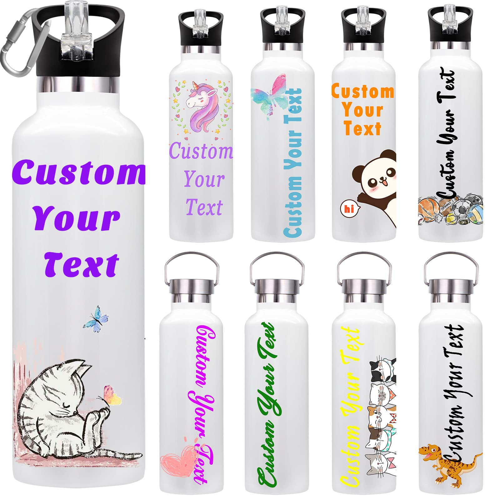 Custom Insulated Stainless Steel Water Bottle with Straw - Personalized Name Text for Women & Men (12oz/26oz) - Perfect for Gym, Hiking, Office & Outdoor Activities