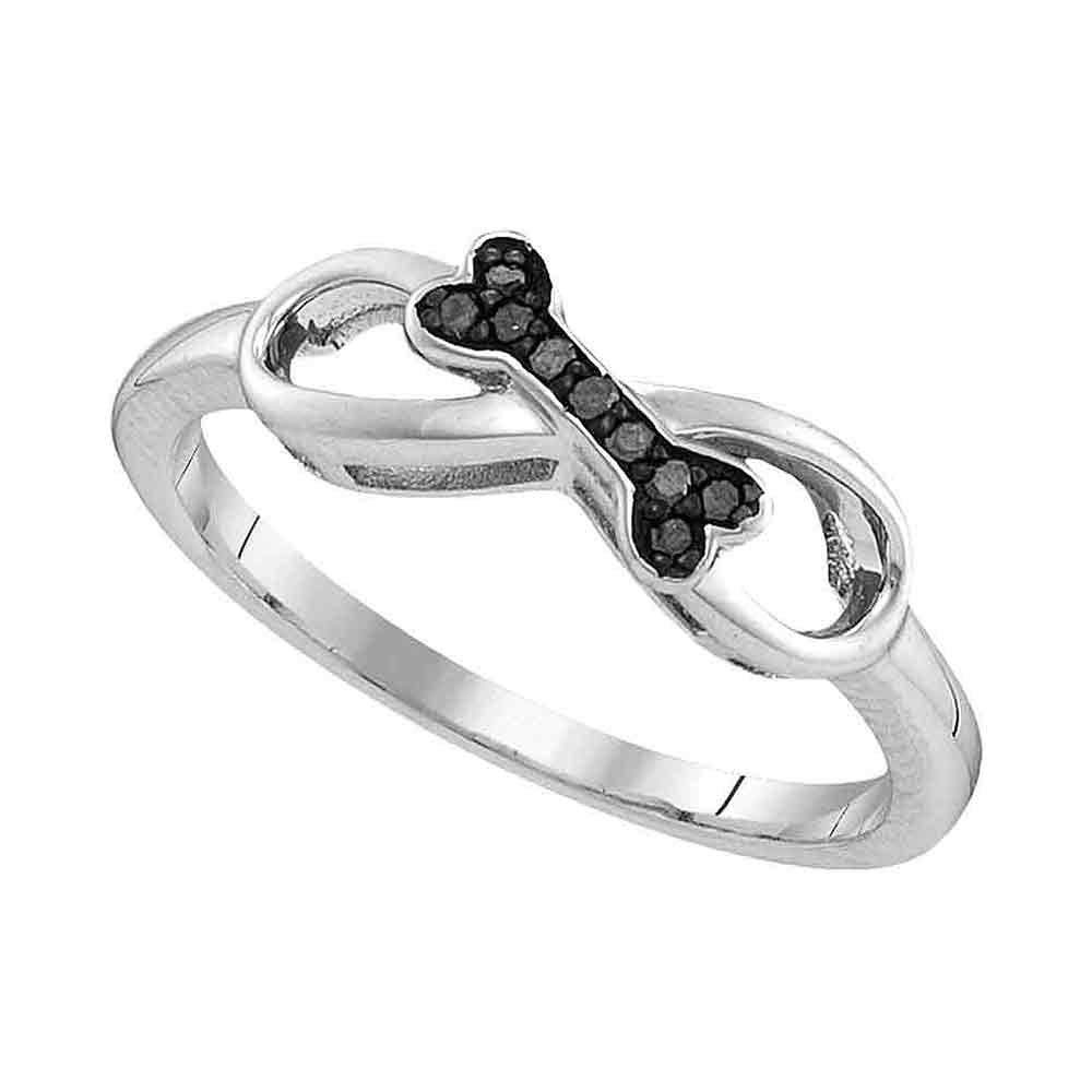 Dazzlingrock Sterling Silver Women's Round Black Enhanced Diamond Dog Bone Infinity Ring - 1/20 CTW - Perfect for Pet Lovers, Anniversary Gifts & Everyday Jewelry