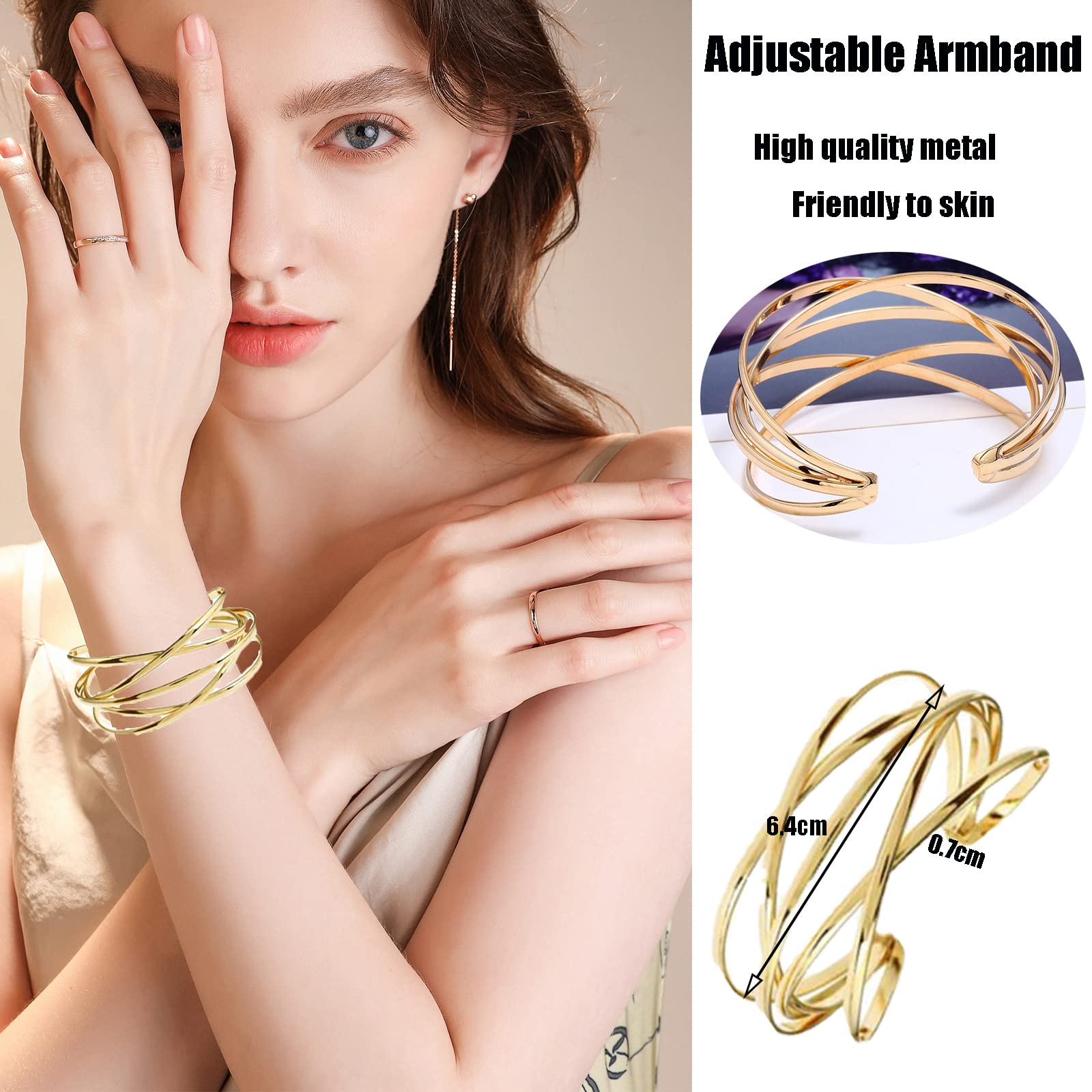 CASDAN Gold Open Cuff Bangle Bracelet for Women - Adjustable Wire Wrap Wrist Cuff - Perfect for Parties, Weddings & Everyday Fashion Accessories