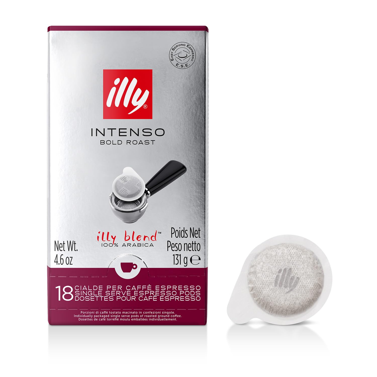 illy E.S.E. Coffee Pods - Intenso Dark Roast Single-Serve Capsules with Cocoa & Dried Fruit Notes - Compatible with E.S.E Coffee Machines - Rich Aroma & Full Body - 18 Count (12 Pack) - Perfect for Home, Office & Espresso Lovers