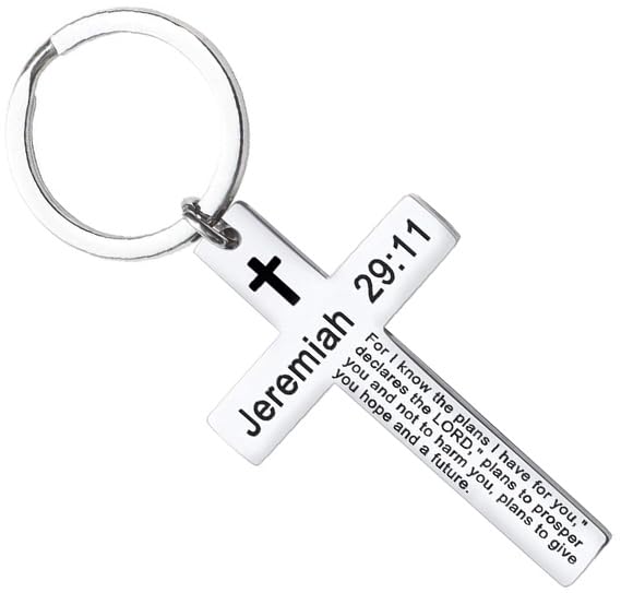 Ldurian Christian Cross Keychain for Men - Religious Scripture & Bible Verse Keychain - Easter Basket Stuffer Gift - Perfect for Church Events, Baptisms & Daily Faith Inspiration