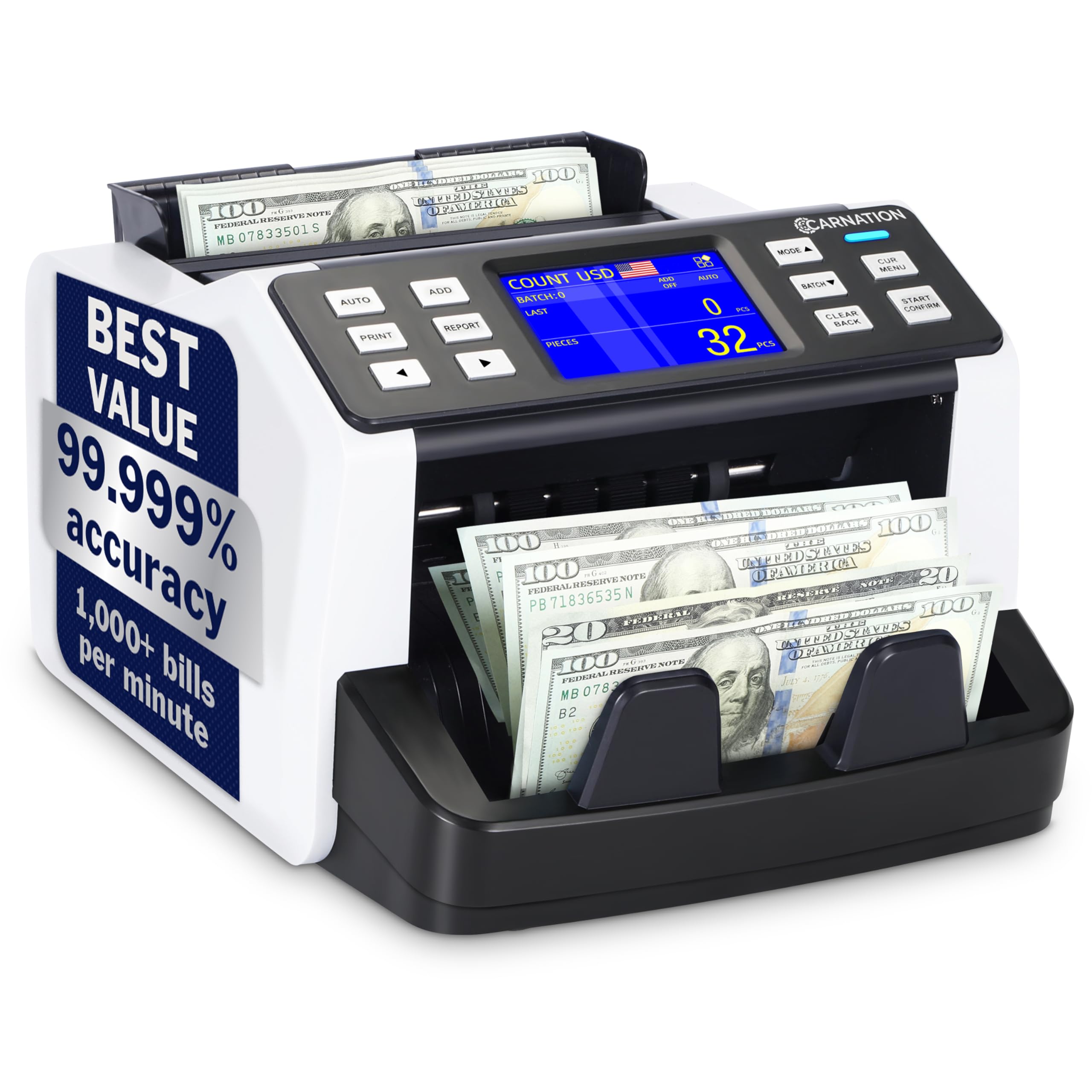 CR5 Mixed Denomination Money Counter Machine with UV/MG/IR/DD Counterfeit Detection - Counts USD, EUR, MXN, GBP & CAD - Ideal for Banks, Retail Stores & Cash-Intensive Businesses