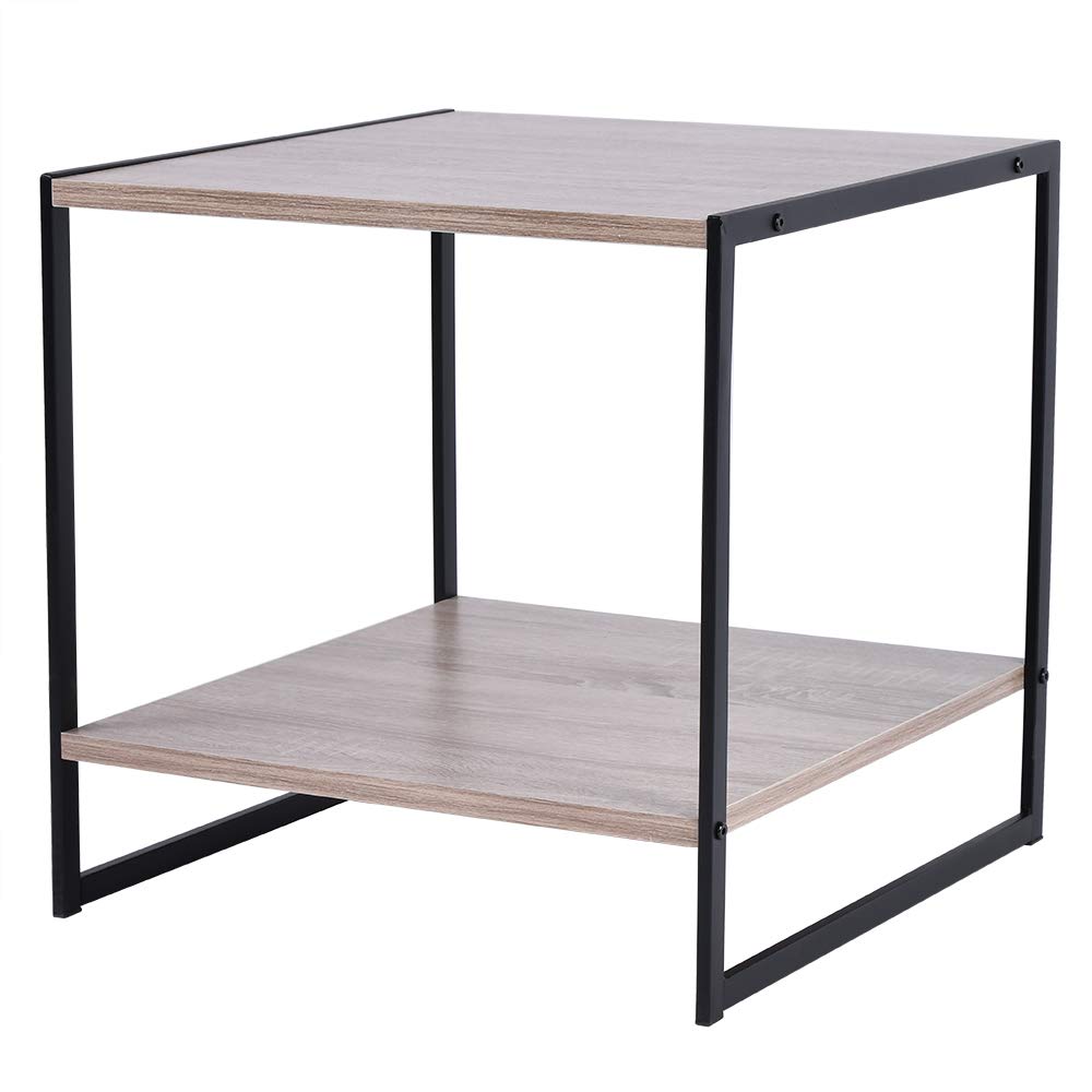 Adjustable Double Layer Sofa Side Table - Modern Wood Grain Snack & Laptop Couch Table with Wrench | Perfect for Living Room, Bedroom & Home Office Use