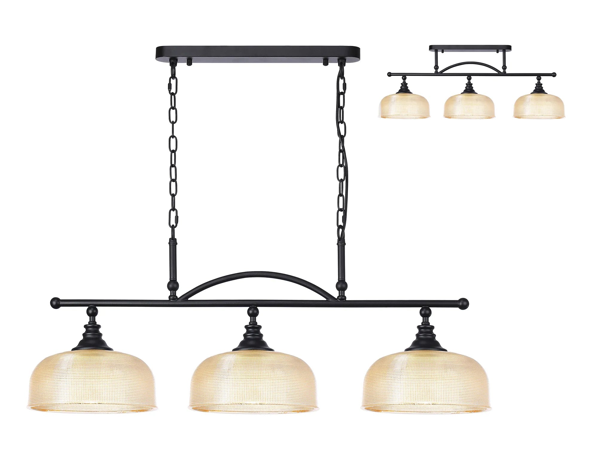 Cleron Semi Flush Mount Ceiling Light - Adjustable 2/3 Light Kitchen Lighting Fixture with E27 Socket in Satin Nickel, Polished Nickel & Antique Brass Finish - Prismatic Glass Shade for Dining Room, Bedroom or Hallway Lighting