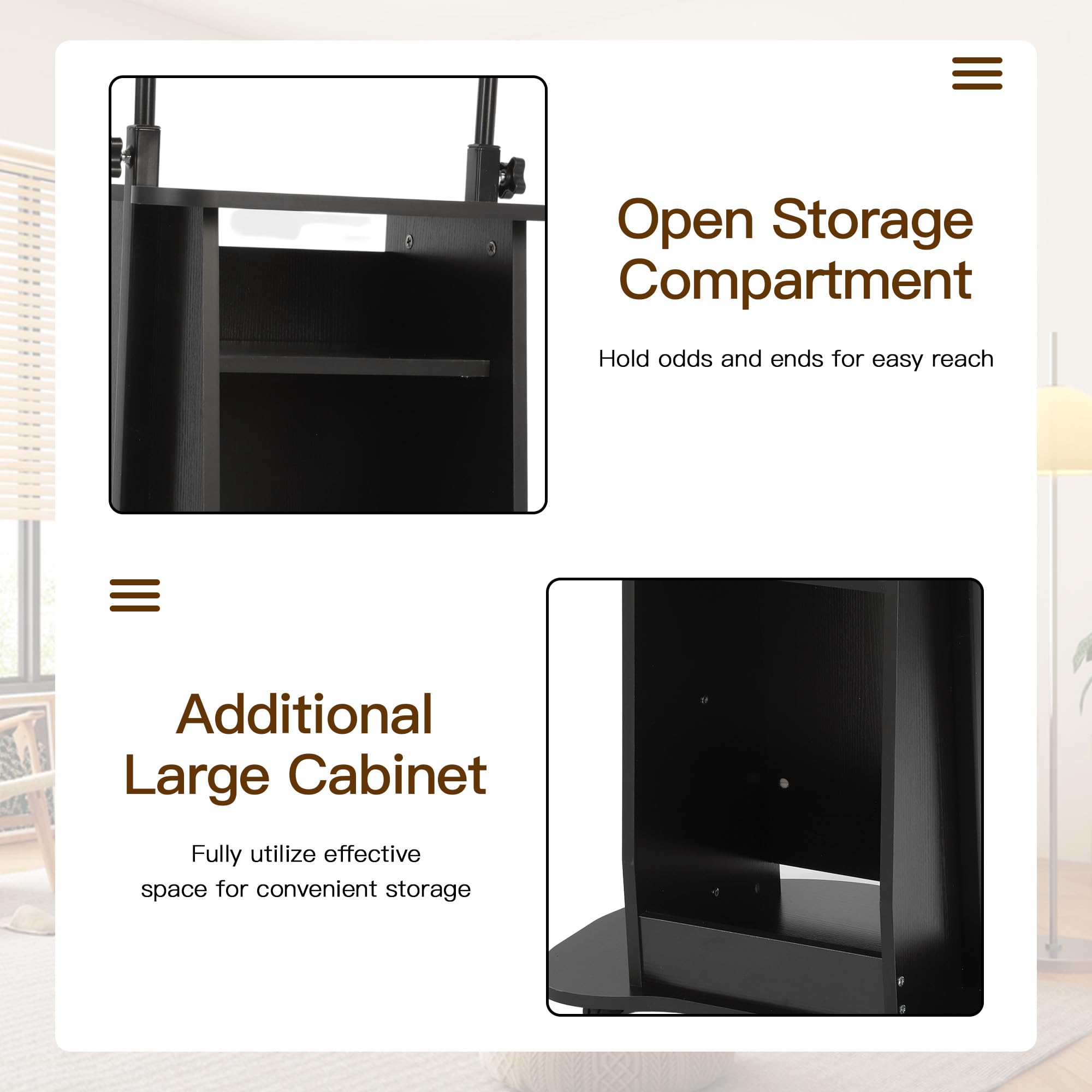 **Height Adjustable Mobile Lectern Podium Stand with Tilting Desktop & Storage Cabinet - Rolling Lectern Cart for Laptop, Classroom, Church & Home Office - Perfect for Presentations, Teaching & Remote Work**
