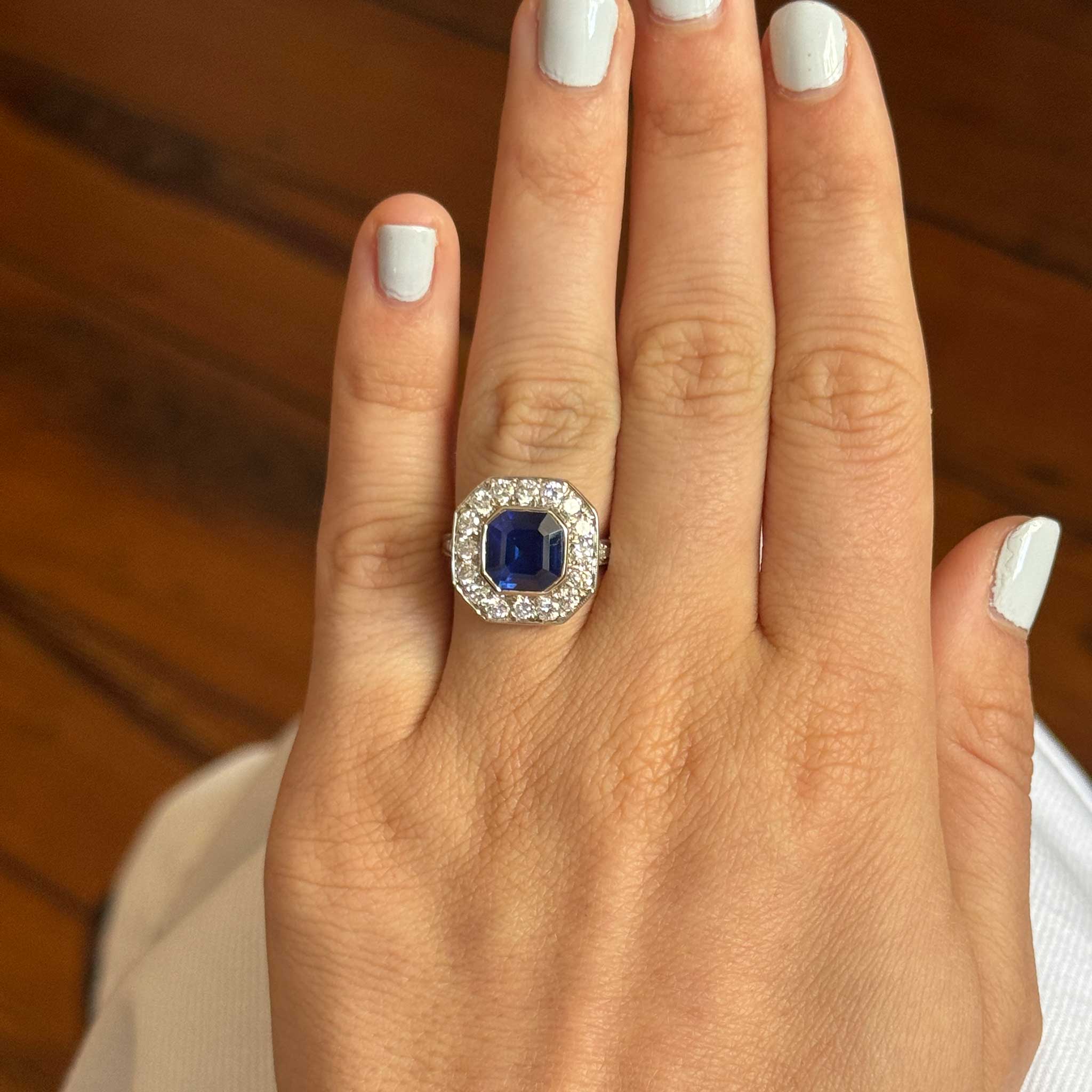 3.69ct Art Deco Sapphire & Diamond 18K Gold Two Tone Ring - Vintage Style Engagement Ring for Women, Perfect for Weddings & Anniversaries