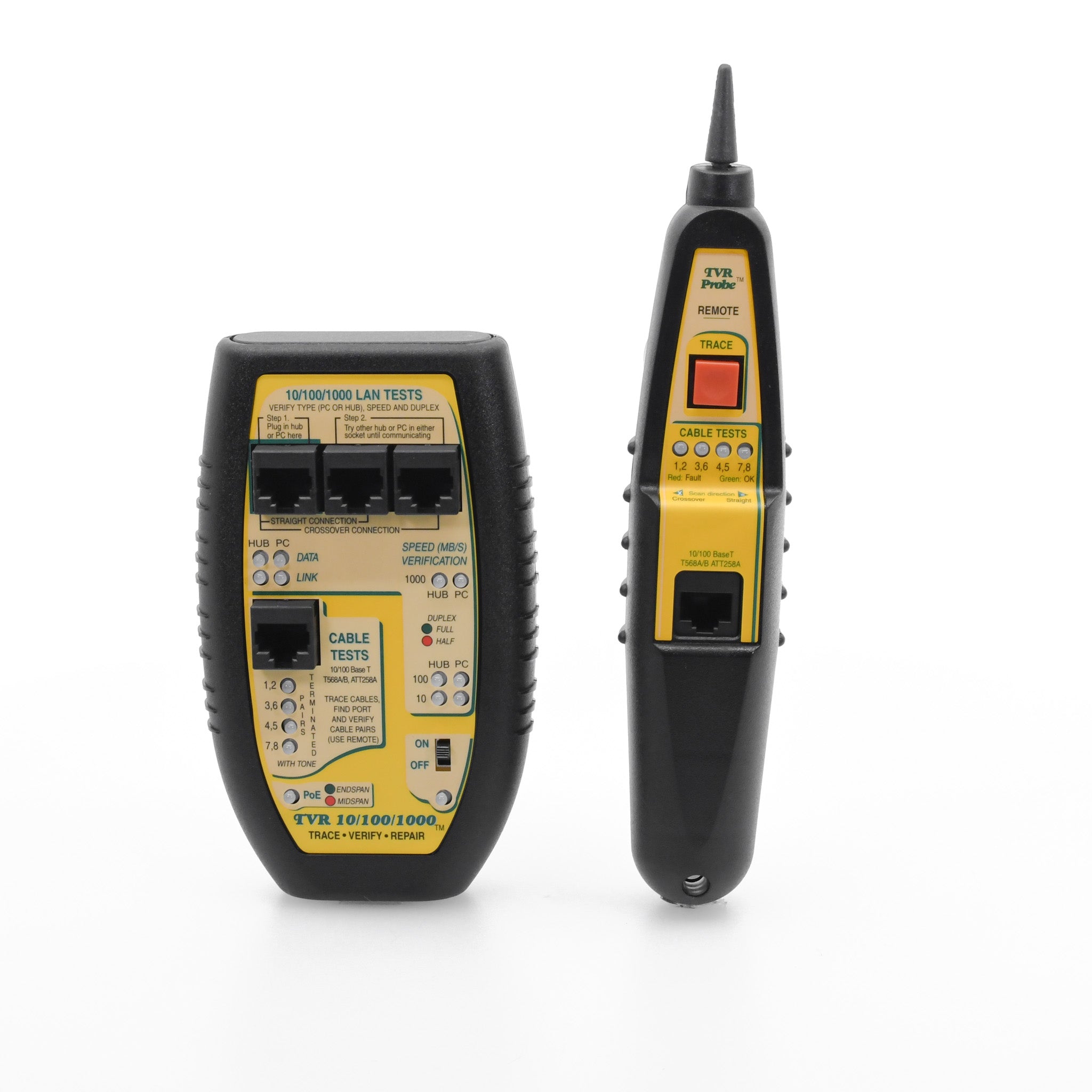 Professional LAN Cable Tester with Remote Probe - Network Tester for 10/100/1000 Base-T Ethernet, RJ45 Ports, Hubs, Switches & PCs - Diagnose & Repair Network Issues - Perfect for IT Technicians & Home Network Setup