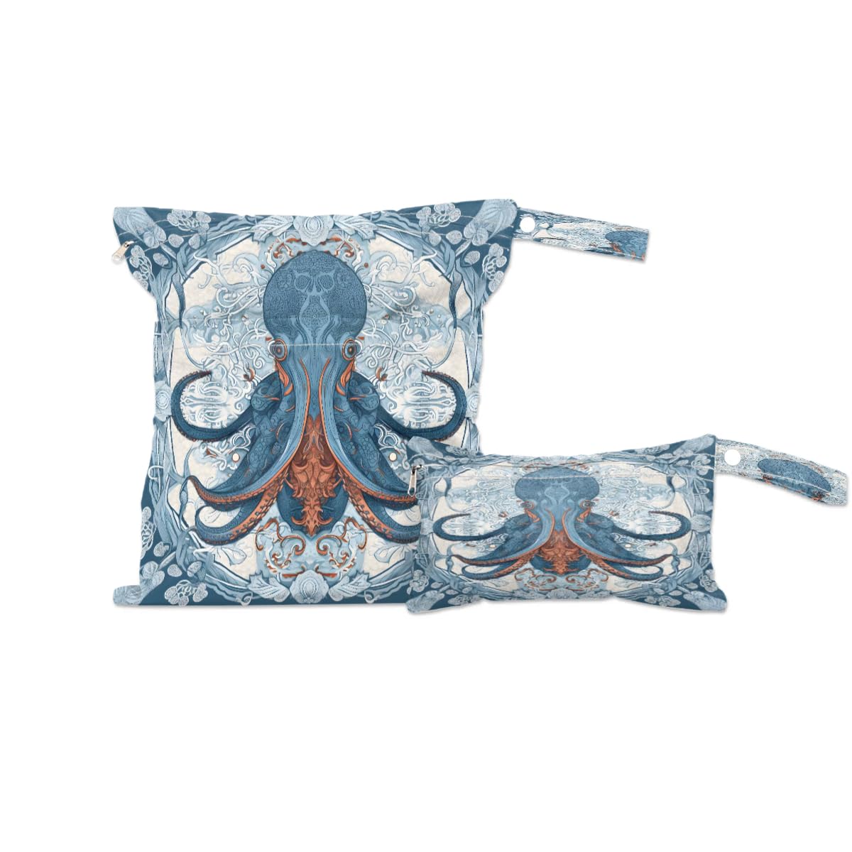 Waterproof Octopus Pattern Wet Dry Bag 2-Pack - Reusable Travel Laundry Bag for Swimsuits, Cloth Diapers & Gym Clothes - Beach, Pool, Yoga Essential Storage Organizer