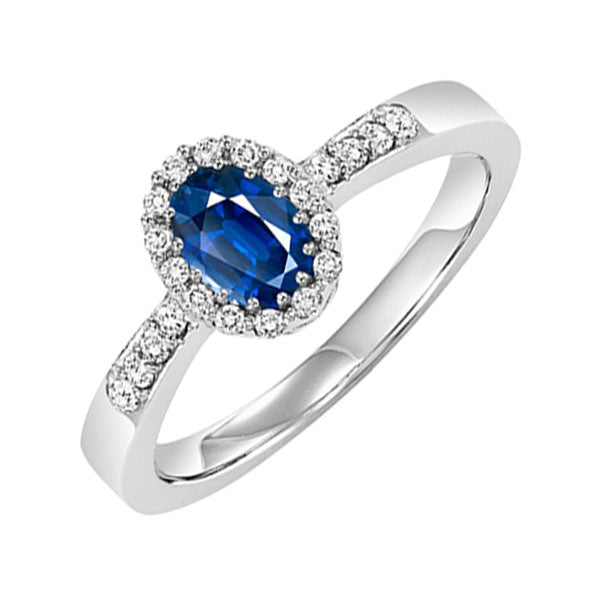 14K White Gold Diamond (1/8CTW) & Sapphire (1/2CTW) Engagement Ring for Women - Perfect for Wedding, Anniversary & Special Occasions