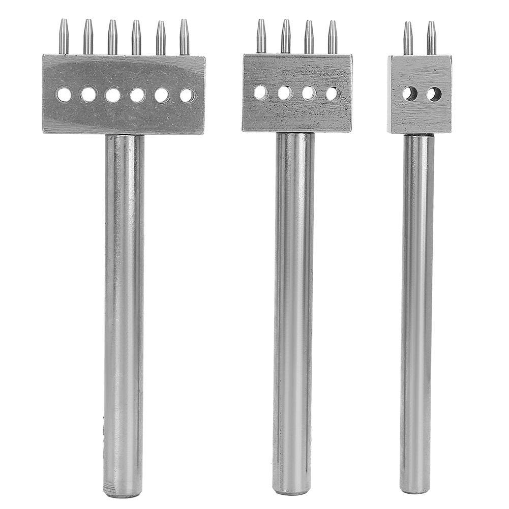 Professional Leather Stitching Tool Set - 3pcs Adjustable Spacing Hole Punch with Multiple Prong Heads (6mm) for DIY Leather Craft, Lacing & Repair | Perfect for Belts, Wallets, Bags & Leatherworking Projects