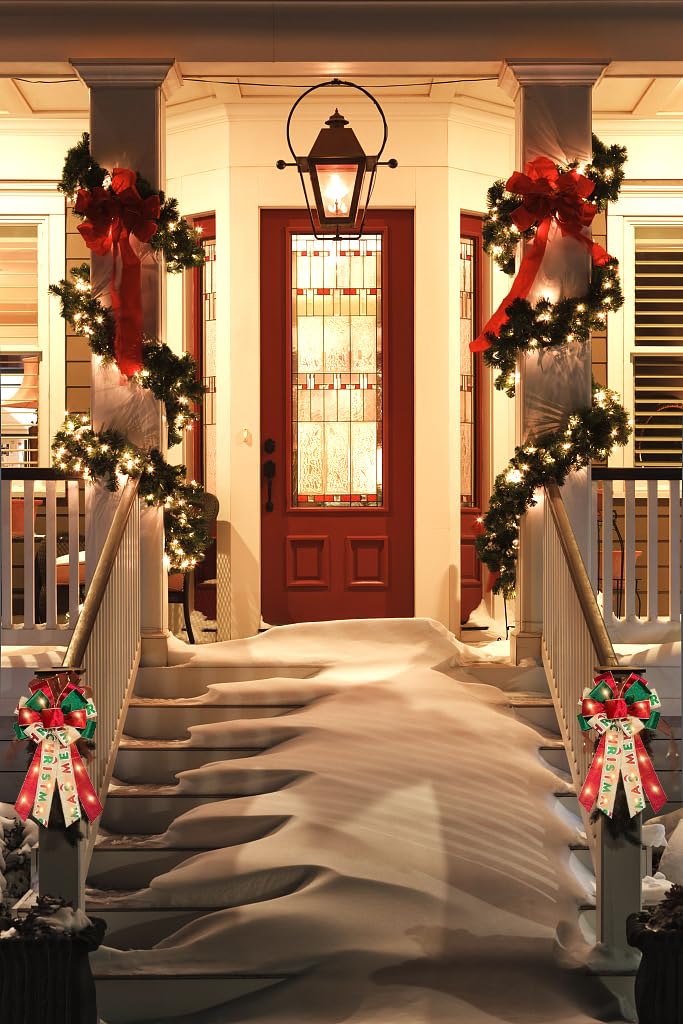 Large LED Christmas Bows for Wreaths - Red & Green Velvet Bow with Battery-Operated Lights - Xmas Tree Topper & Front Door Decor - Perfect for Holiday Parties, New Year & Christmas Decorations