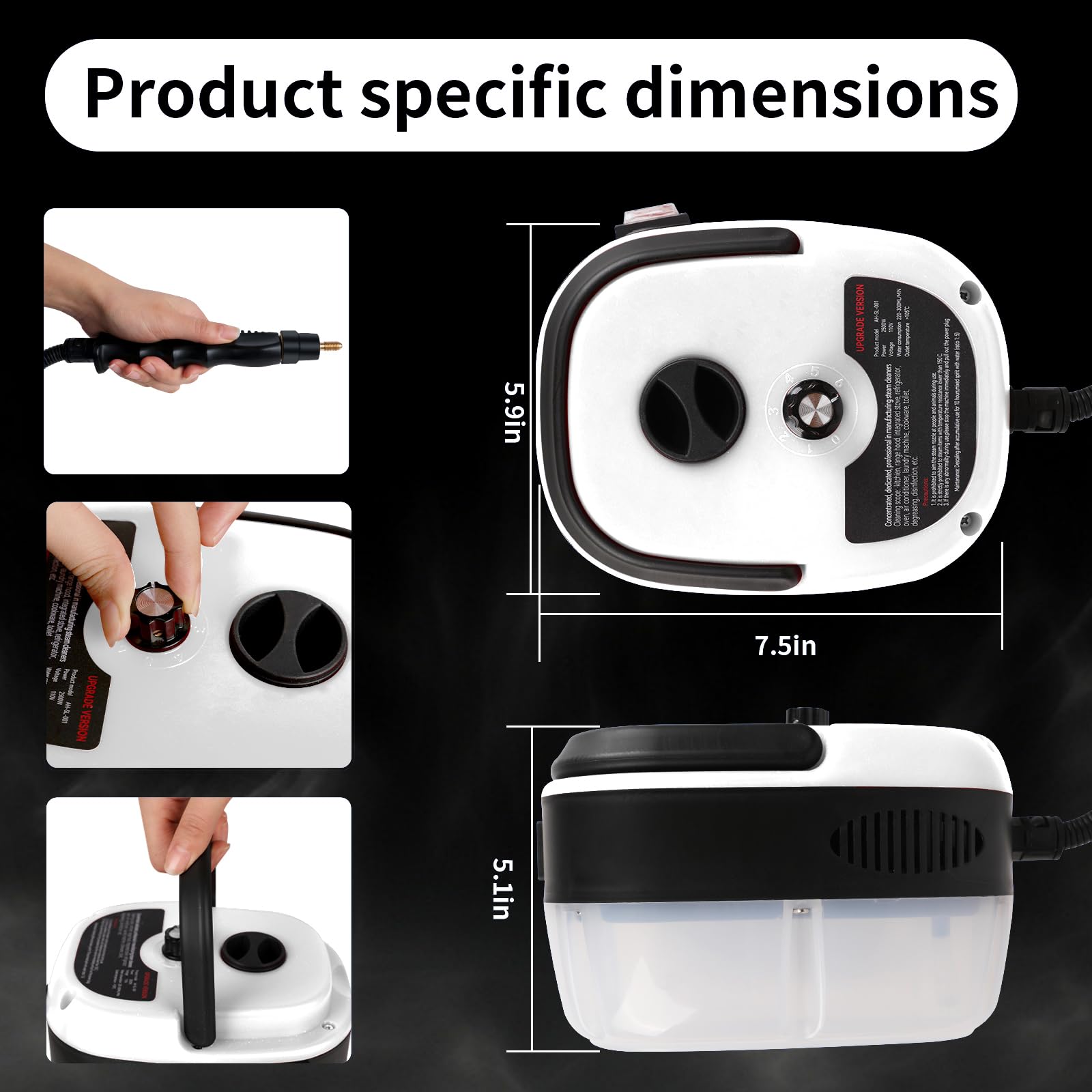 2500W Handheld Steam Cleaner with 3 Brush Heads - Portable Pressurized Steam Cleaner for Home, Car, Kitchen, Bathroom, Furniture & Walls - White - Perfect for Deep Cleaning Floors, Upholstery, Tiles & Grout