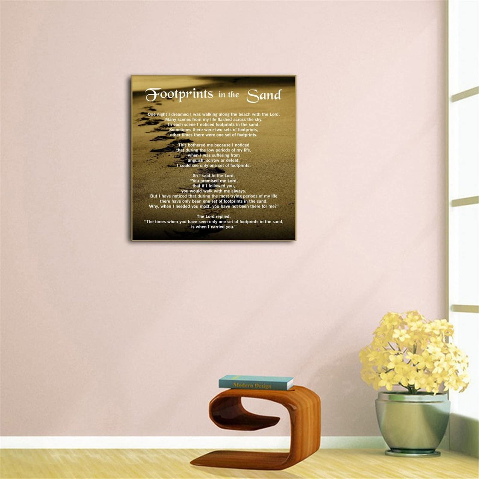 QFART Footprints in The Sand Inspirational Poem Art Print Poster - 20x20 Inch (50x50cm) Unframed Wall Decor for Bathroom, Living Room & Bedroom - Perfect for Home, Office & Gift Giving