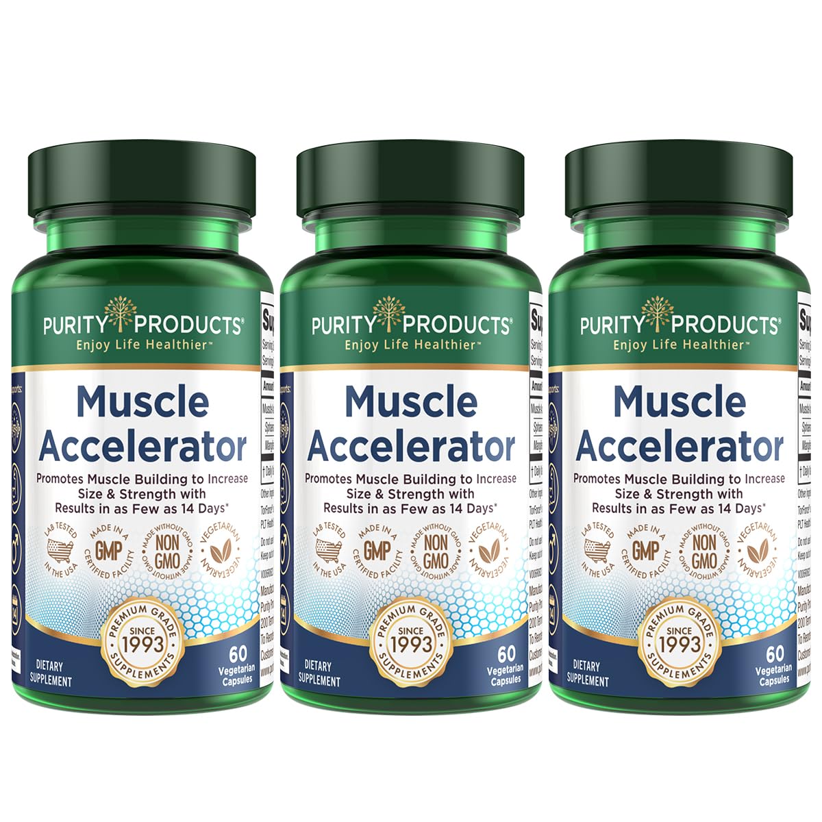 Purity Products Muscle Accelerator 650mg - Clinically Tested Ayurvedic Herbal Extract Blend for Strength, Endurance & Muscle Growth - 60 Vegan Capsules (3-Pack) | Ideal for Athletes, Bodybuilders & Fitness Enthusiasts