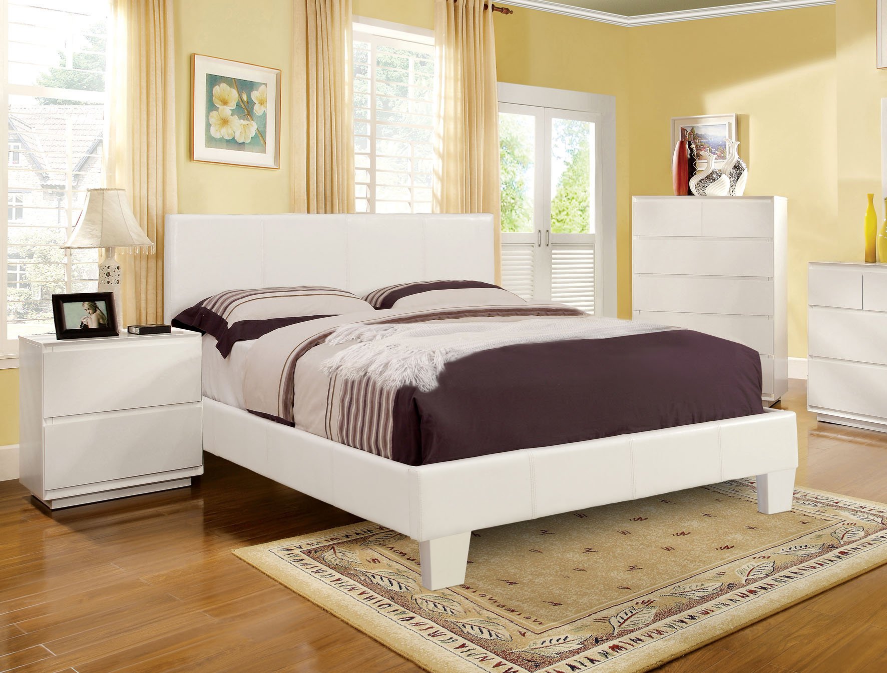 Furniture of America Lauren Leatherette Upholstered Platform Bed - Full Size, White Faux Leather - Modern Bedroom Furniture for Small Spaces & Guest Rooms