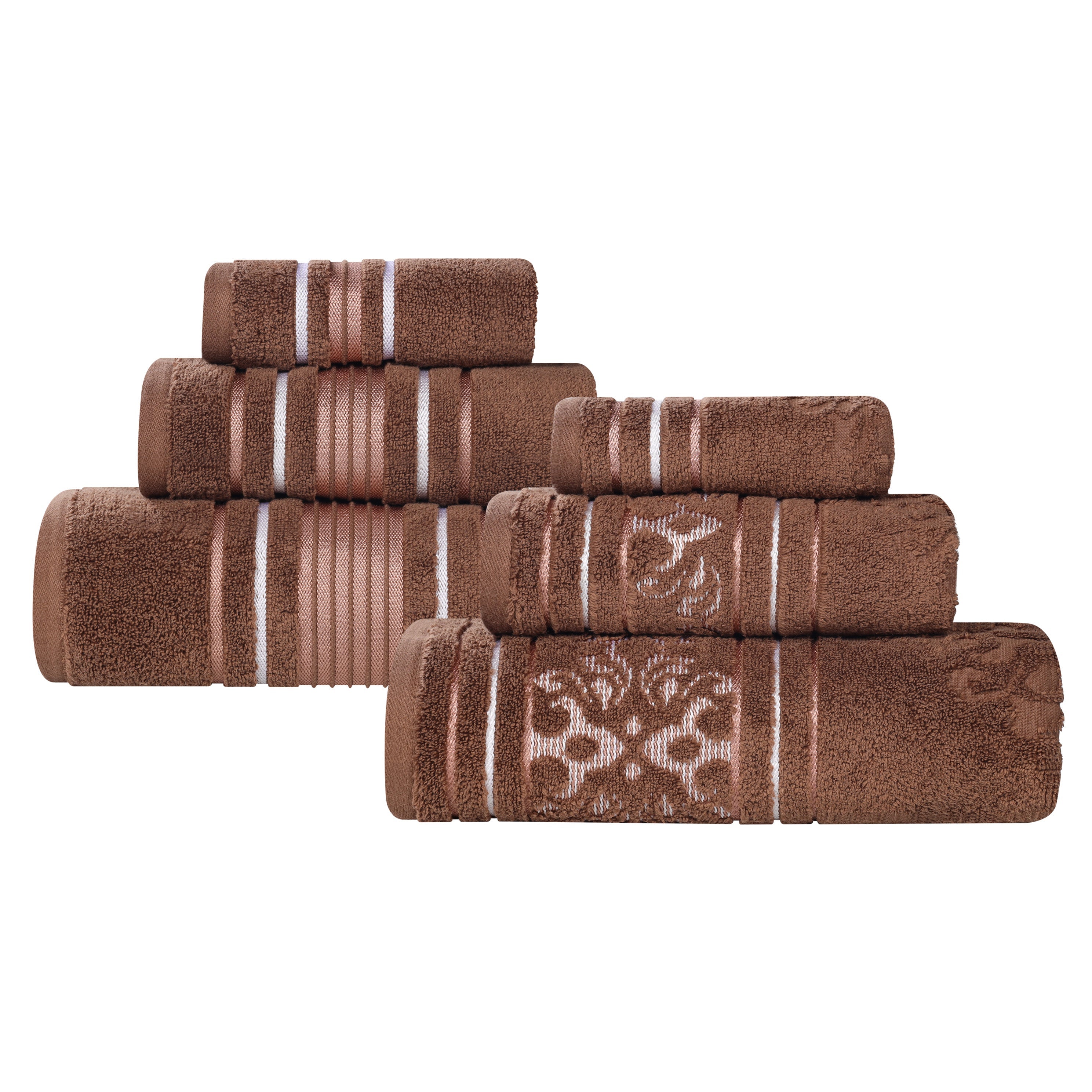 Premium 6-Piece Sadie Zero Twist Cotton Towel Set - Solid & Jacquard Floral Design | Ultra Soft & Absorbent Bath Towels for Spa, Hotel & Luxury Home Use