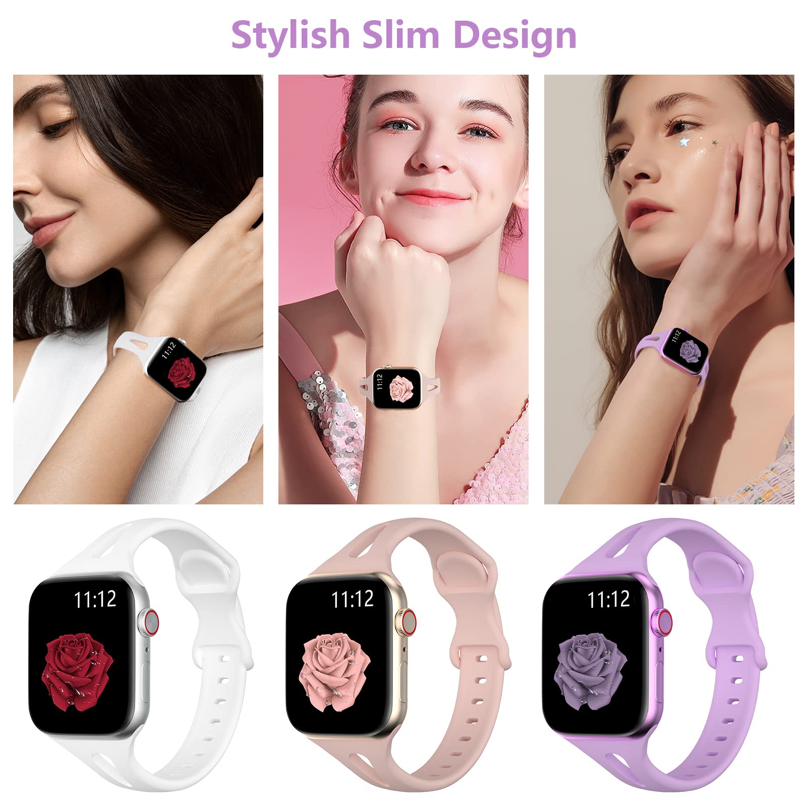 Sport Watch Band Compatible with Apple Watch 38mm 40mm 41mm 42mm 44mm 45mm - Soft Silicone Replacement Strap for iWatch Series SE/7/6/5/4/3/2/1 - Waterproof, Slim Design for Men, Women & Kids - Perfect for Running, Swimming & Daily Wear