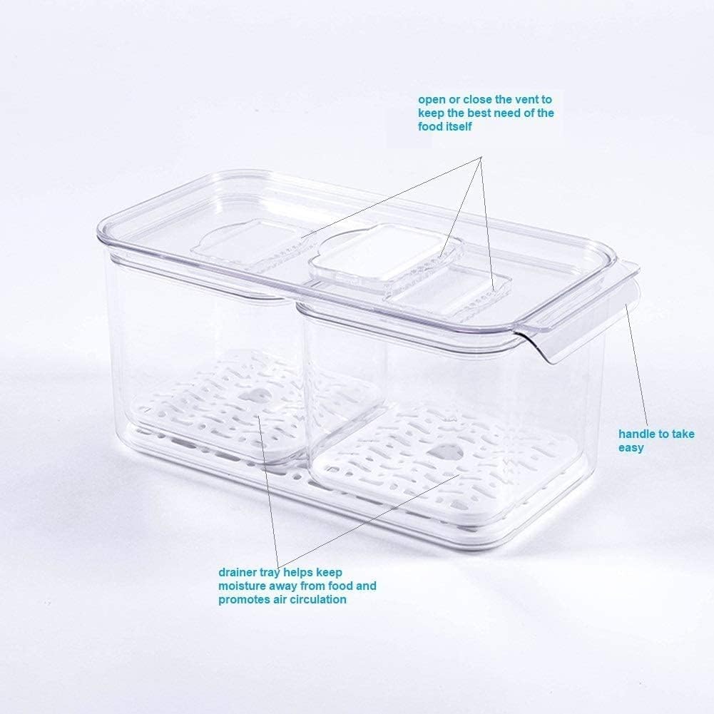 Stackable Refrigerator Food Storage Containers with Lids - 3-Piece Set for Fresh Fruits, Vegetables & Berries | Includes Removable Drain Trays | Perfect for Kitchen Organization & Meal Prep