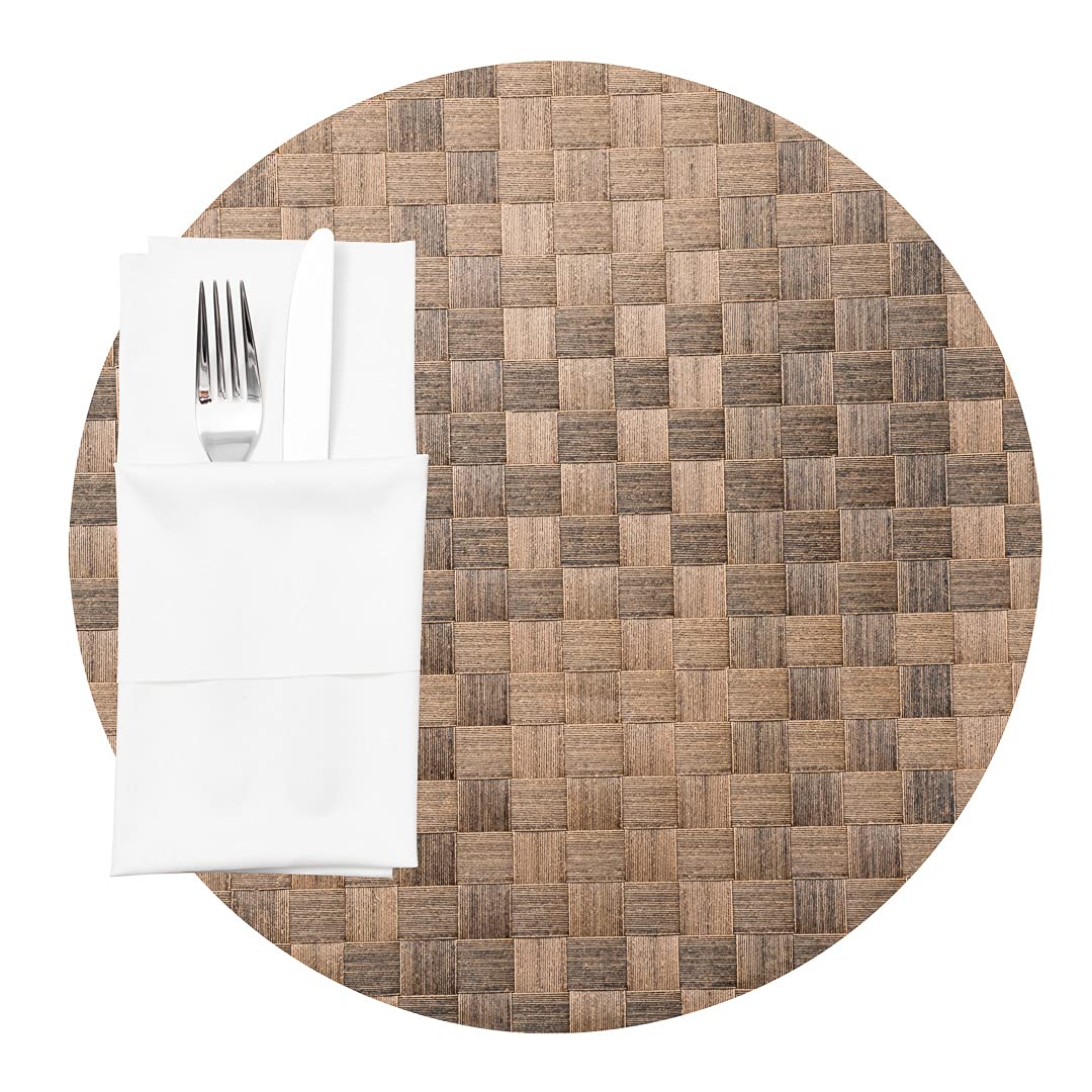 Restaurantware Macroweave 15 Inch Round Woven Placemats Set of 6 - Durable & Easy Clean Brown Plastic Table Mats for Dining - Perfect for Home Kitchen, Restaurant, Party, and Outdoor Use