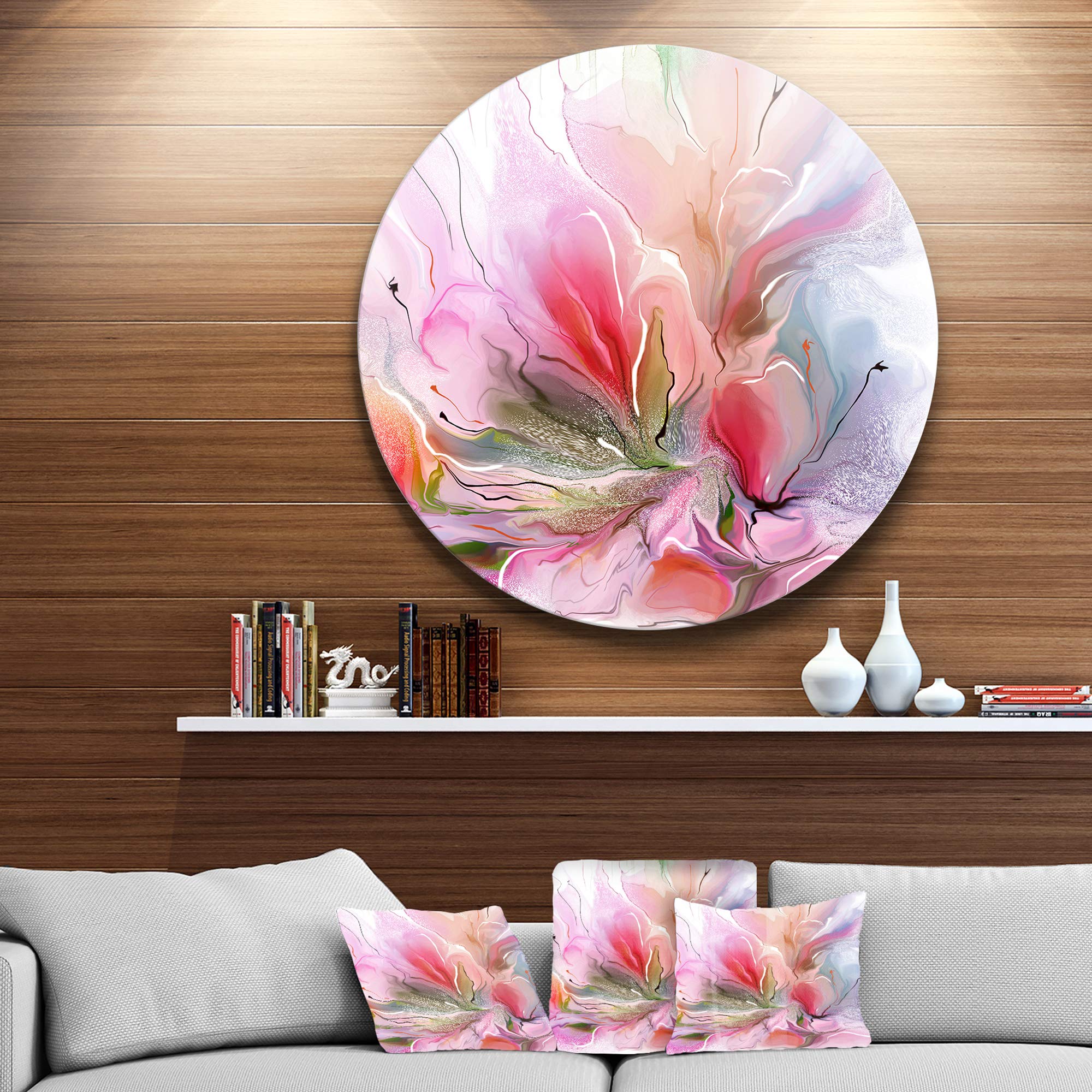 DesignArt Round Metal Wall Art - Large Floral Decor with Hand-Painted Details for Living Room, Bedroom & Office | Modern Home Decor