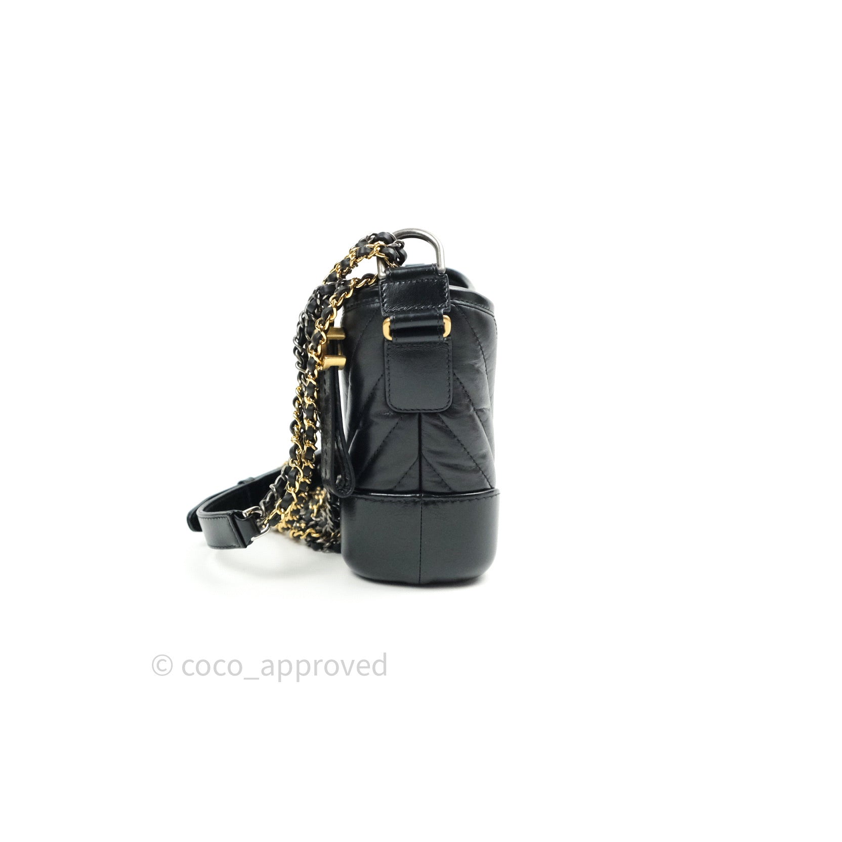 Chanel Small Chevron Gabrielle Hobo Bag in Black Calfskin with Mixed Hardware - Perfect for Everyday Use, Work, and Special Occasions