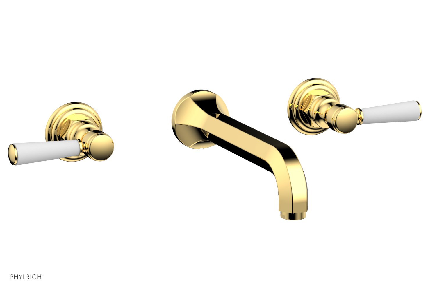 HEX TRADITIONAL Wall Mount Lavatory Faucet Set - Satin White Lever Handles (500-12) - Perfect for Bathroom Sink, Powder Room & Guest Bath Installation
