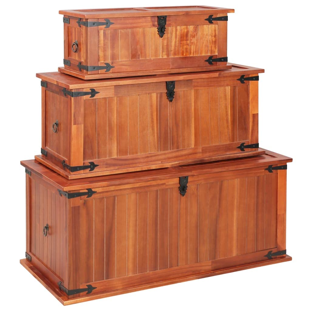 CHARMMA 3-Piece Solid Acacia Wood Storage Chest Set - Organize Bedroom, Living Room, or Nursery with Stylish Wooden Boxes