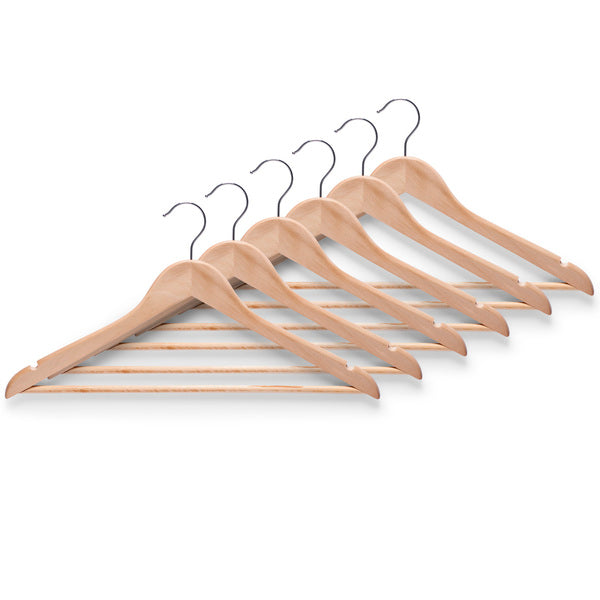 6-Piece Wooden Clothes Hanger Set - Natural Wood Coat Hangers for Closet Organization & Wardrobe Storage - Perfect for Dresses, Shirts, Pants & Jackets