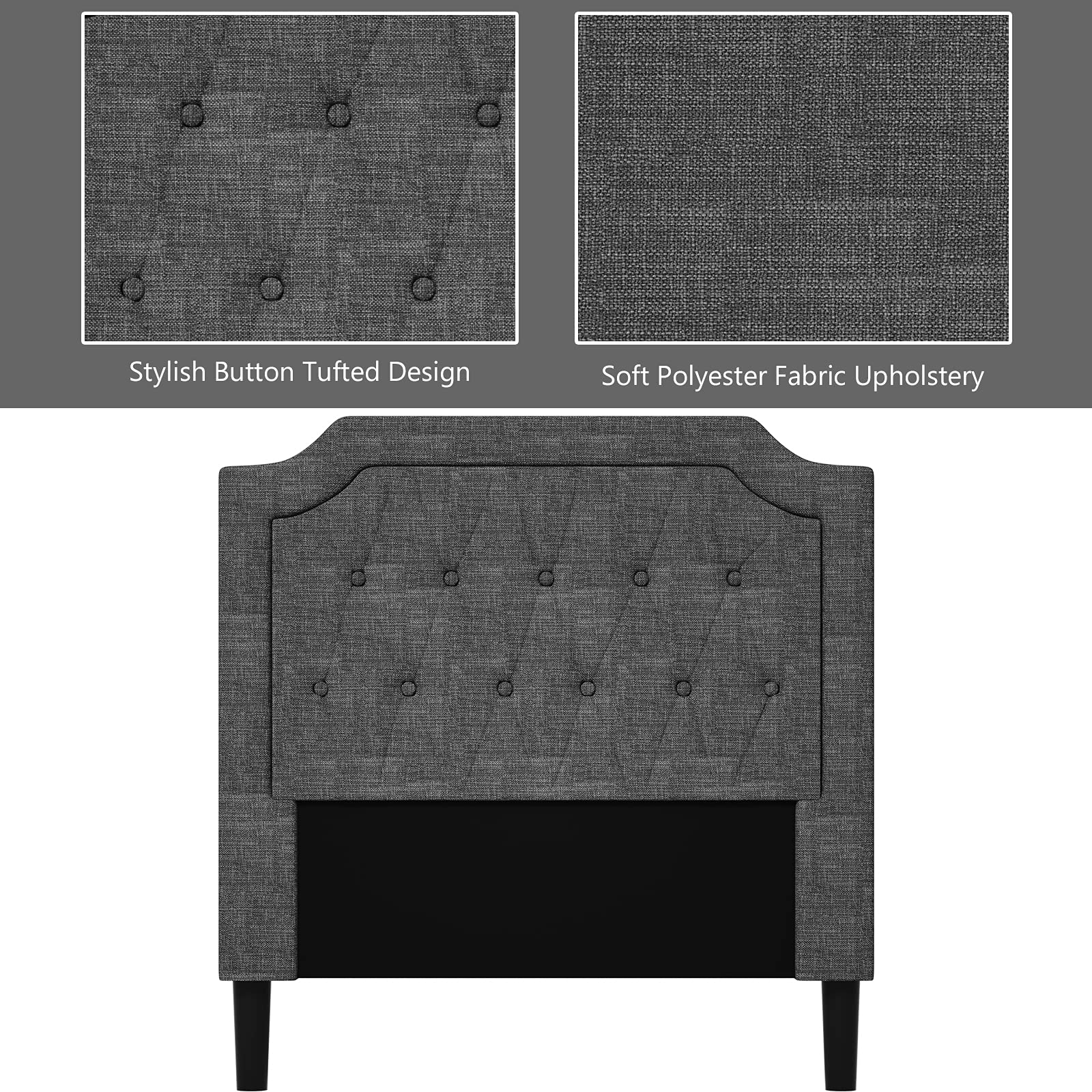 Giantex Twin Size Upholstered Bed Frame with Button Stitched Headboard - Sturdy Metal Frame & 10 Wooden Slats Support - No Box Spring Needed - Perfect for Small Bedrooms, Guest Rooms & Dorm Rooms