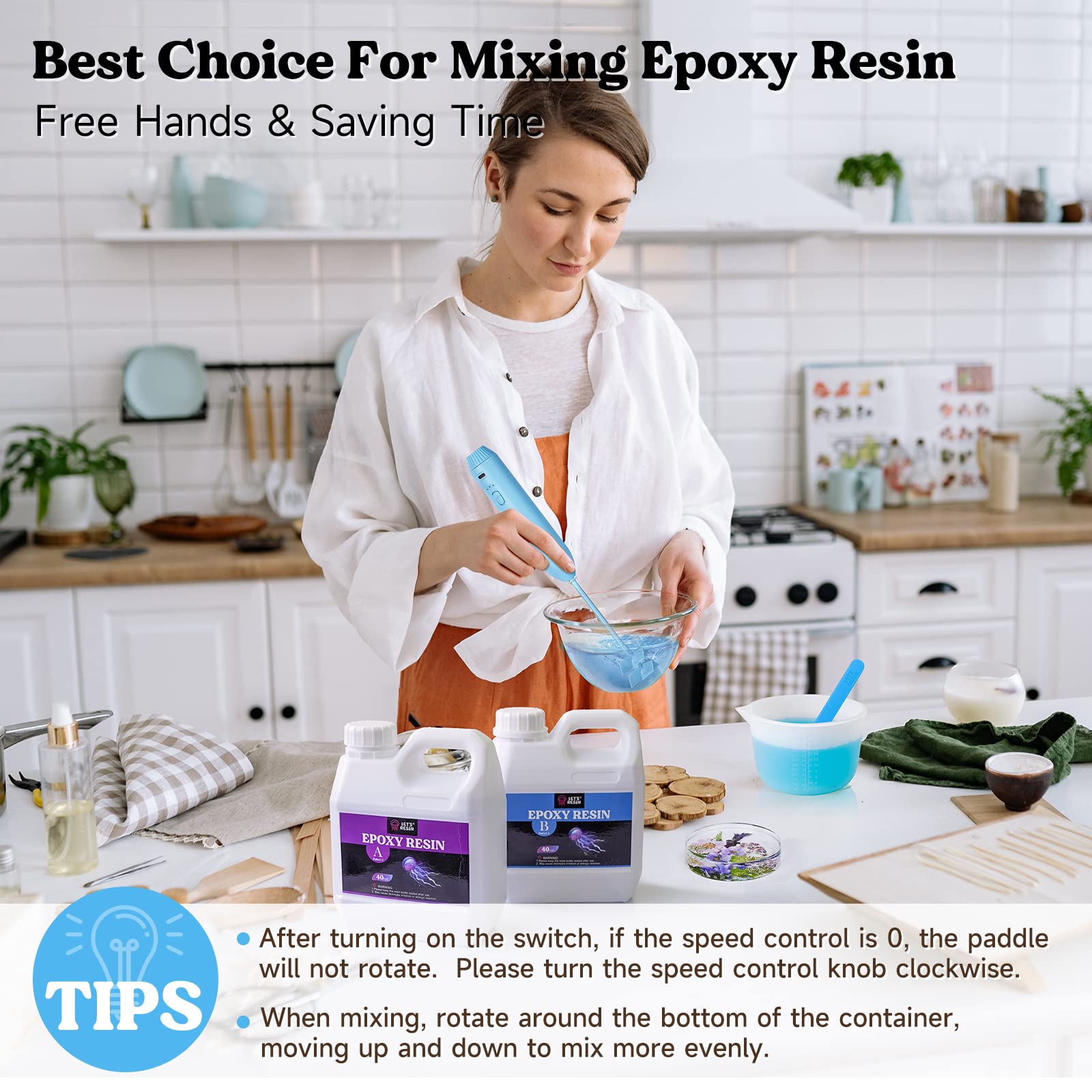 LET'S RESIN Upgraded Electric Resin Mixer - Double Mixing Effect & Speed Control, Handheld Epoxy Mixer for Resin, Liquid Silicone, Molds, Soap Making - Minimizes Bubbles, Rechargeable - Perfect for DIY Crafts, Jewelry Making & Art Projects