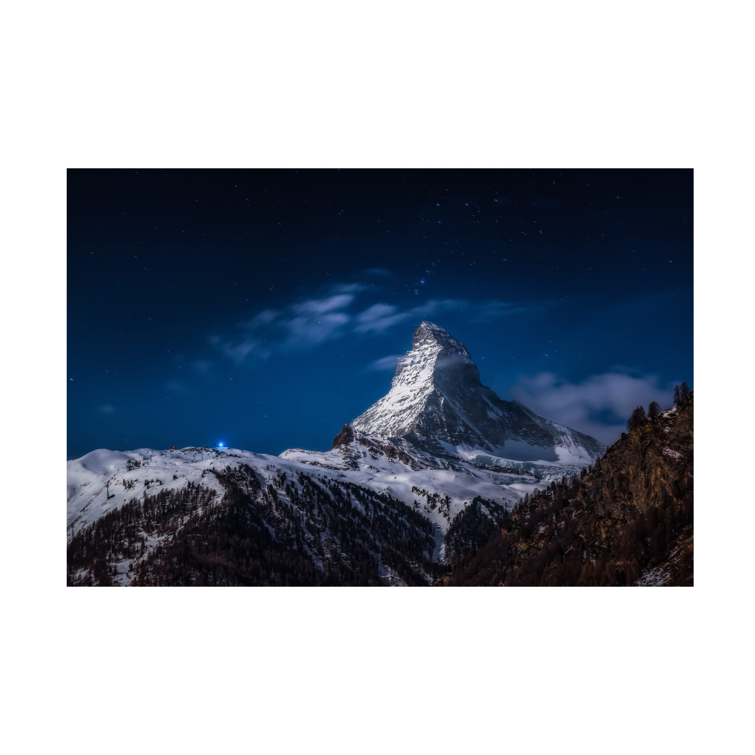 Trademark Fine Art 'Full Moon At Matterhorn' Canvas Wall Art Print by Jesus Gonzalez Vera - Mountain Landscape Painting for Living Room, Bedroom & Office Decor