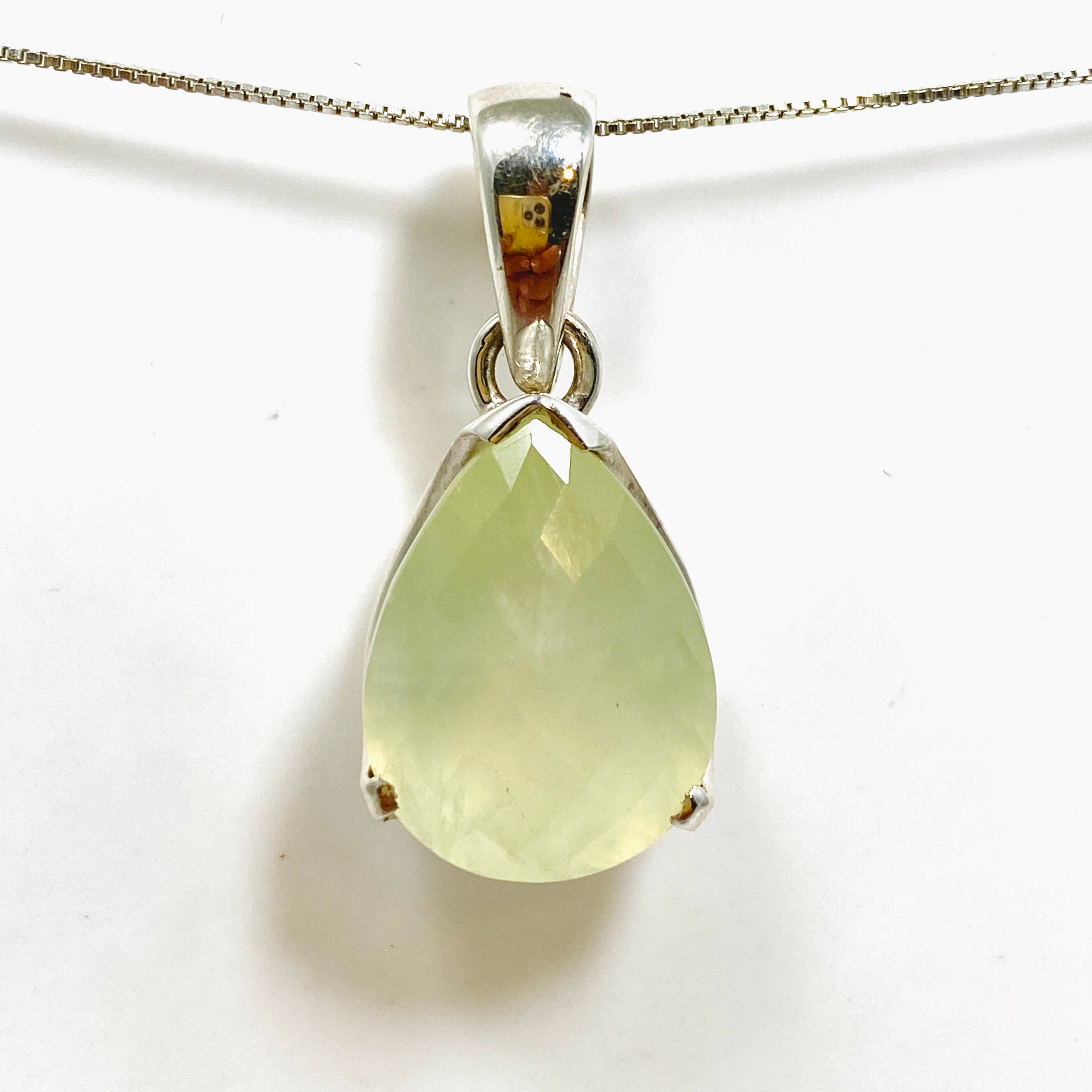 Natural Prehnite Teardrop Checkerboard Faceted Pendant Necklace - PPGJ1017 | Elegant Jewelry for Women, Perfect Gift for Birthday, Anniversary & Special Occasions